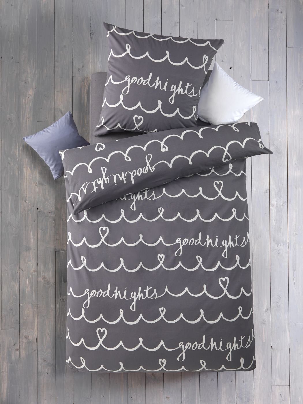 Optidream Постельное белье Set Renforcé 135x200 Baumwolle Goodnight grau, Renforcé, 2 teilig, Sommer Geschenke Idee Frauen Männer weich sale Reißverschluss Partner