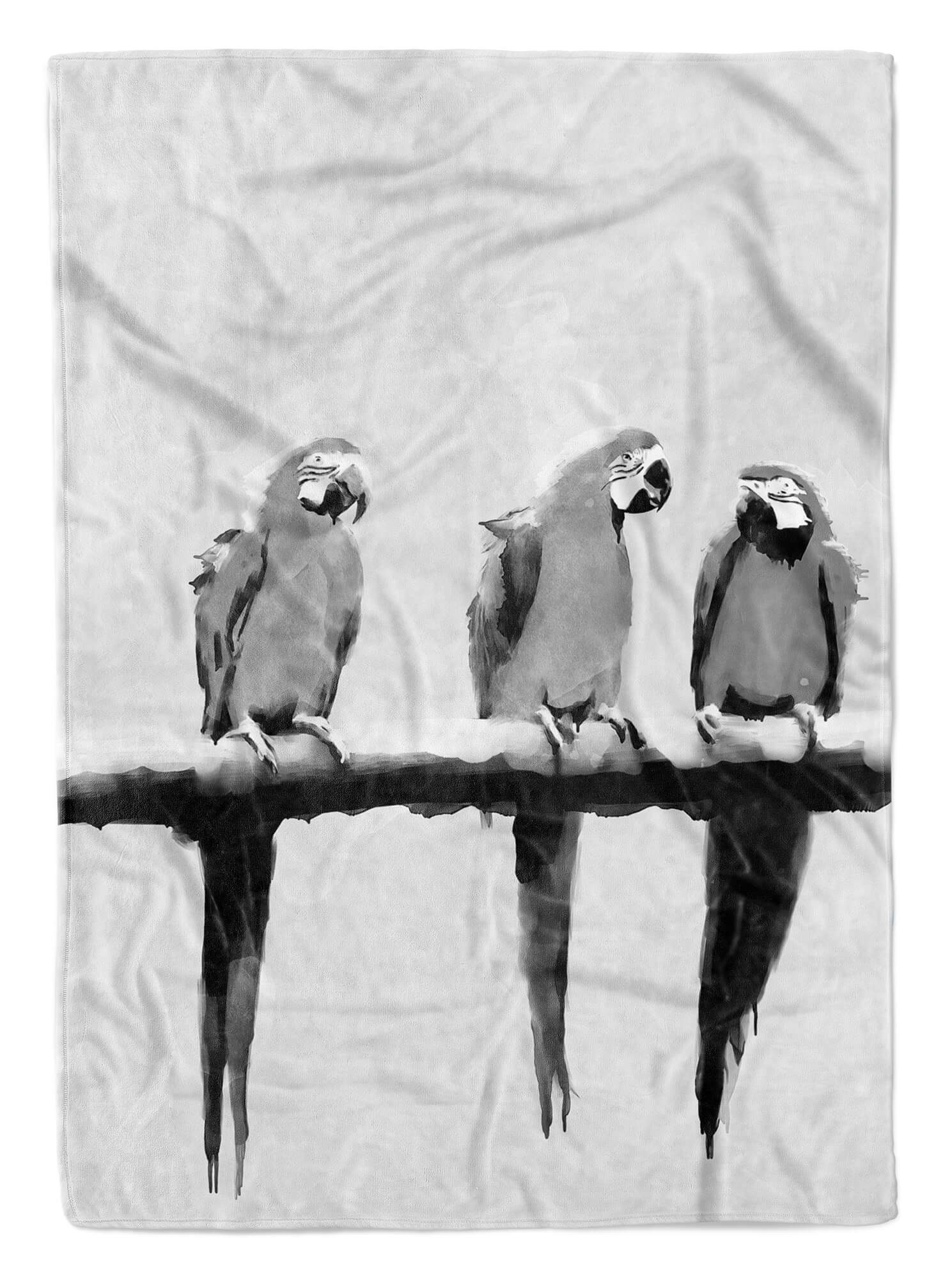 Motiv Grau Handtuch Handtuch Tropisch, (1-St), Sinus Strandhandtuch Baumwolle-Polyester-Mix Kuscheldecke Art Handtücher Saunatuch Papagei