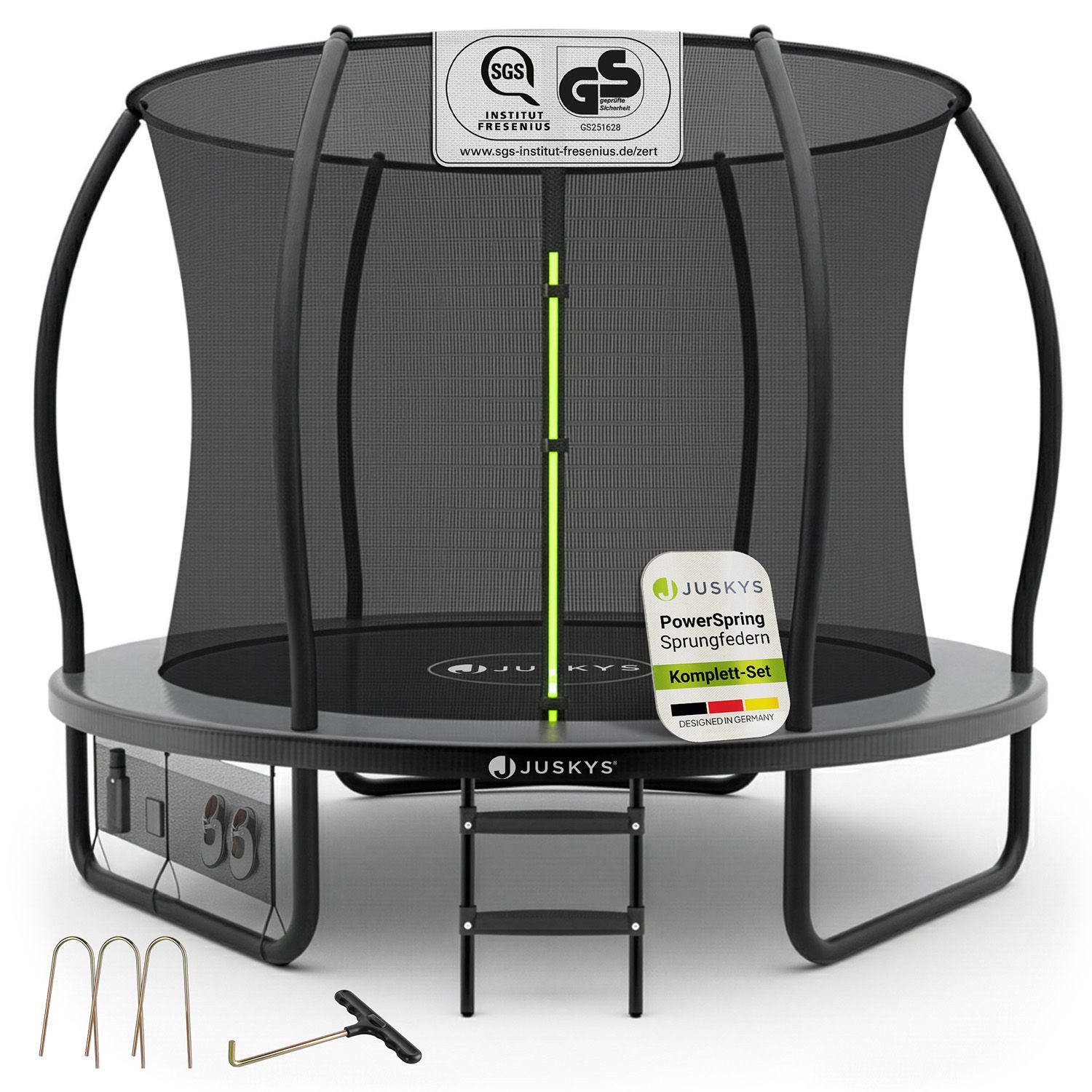 Juskys Gartentrampolin Skybounce, Ø 228 cm, Ø 228 cm, Komplett-Set mit Leiter, Getränkehalter, Bodenanker