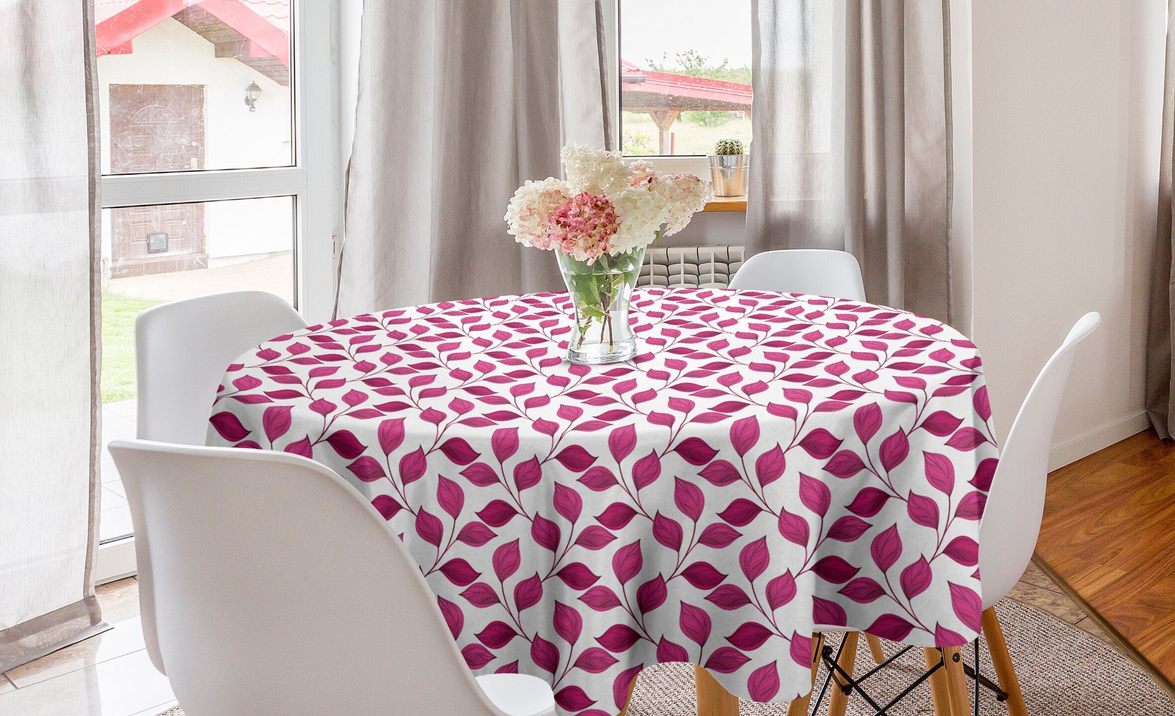 Küche Tischdecke Abdeckung Esszimmer Vibrant Floral Abstrakt Dekoration, Kreis Tischdecke Kunst für Abakuhaus Blätter