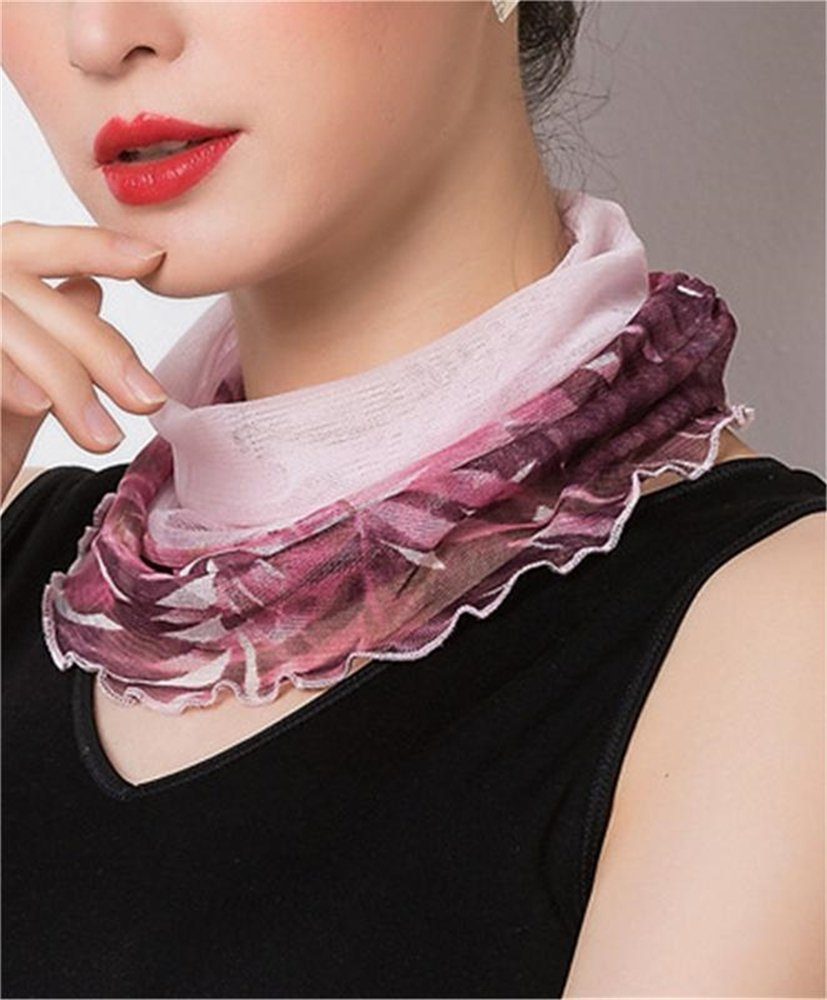 Rouemi Modeschal Bunt bedruckter Schal, multifunktionaler warmer kleiner Seidenschal Rosa