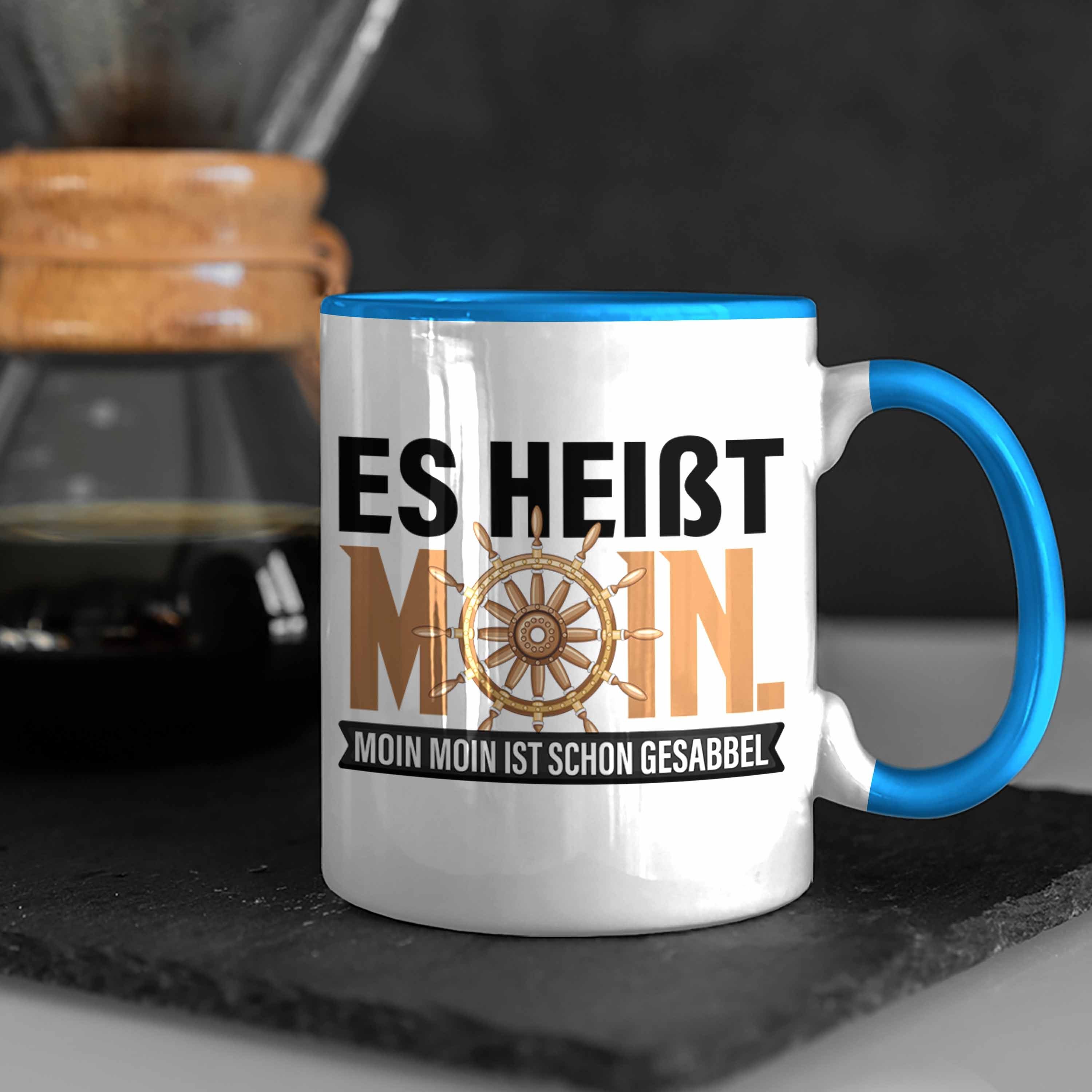 Trendation Moin Tasse Hamburg Norddeutsche Gesabbel Moin Moin Geschenk Blau Tasse für