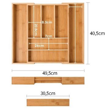 Homfa Besteckkasten Schubladeneinsatz Besteckeinsatz Bambus, ausziehbar, 7 Fächer