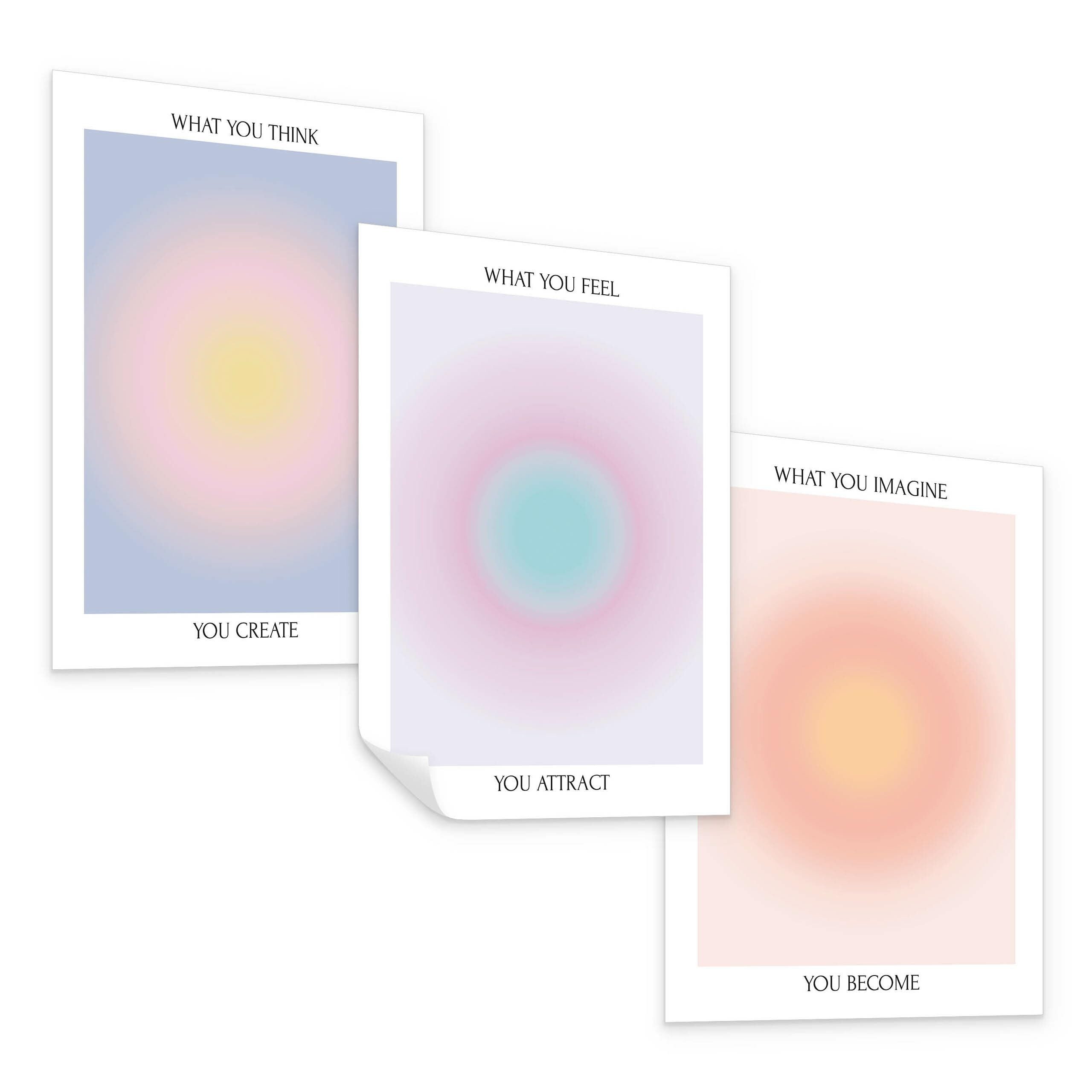 Muralo Poster Abstrakt – 4er-Set Poster Wandbild Kunstdruck Wohnzimmer Schlafzimmer, Abstrakt (Set, 3 St), Aura, 4er-Set 21 x 30 cm, ohne Rahmen