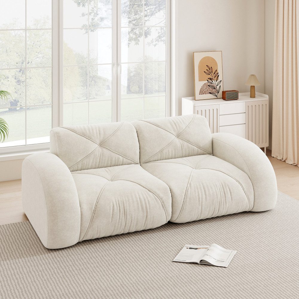 BBG Sofa Modulsofa 2-Sitzer, rahmenloses Sofa Wohnzimmer, Lounge Sofa groß, rutschfest, ohne Montage, Chenille Couch modern & bequem, 32D Kaltschaum