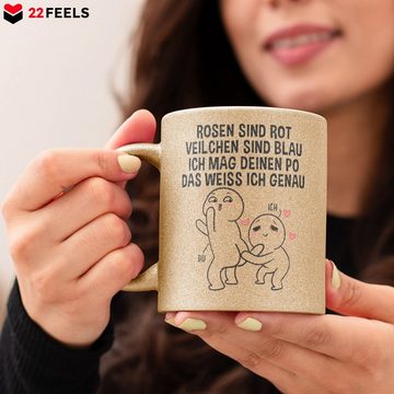 22Feels Tasse Jahrestag Geschenk Paar Hochzeitstag Valentinstag Ehefrau Freundin, Keramik, Glitzertasse, Made in Germany