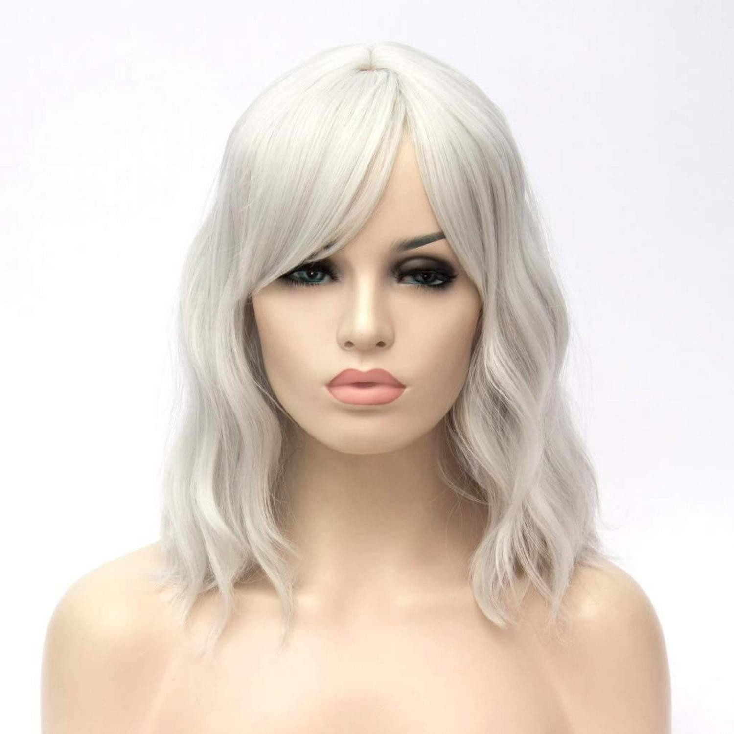 LuxusKollektion Kunsthaarperücke Perücke Damen Kurz Wellig Silber Grau Vollpony Soft Bob grau 01