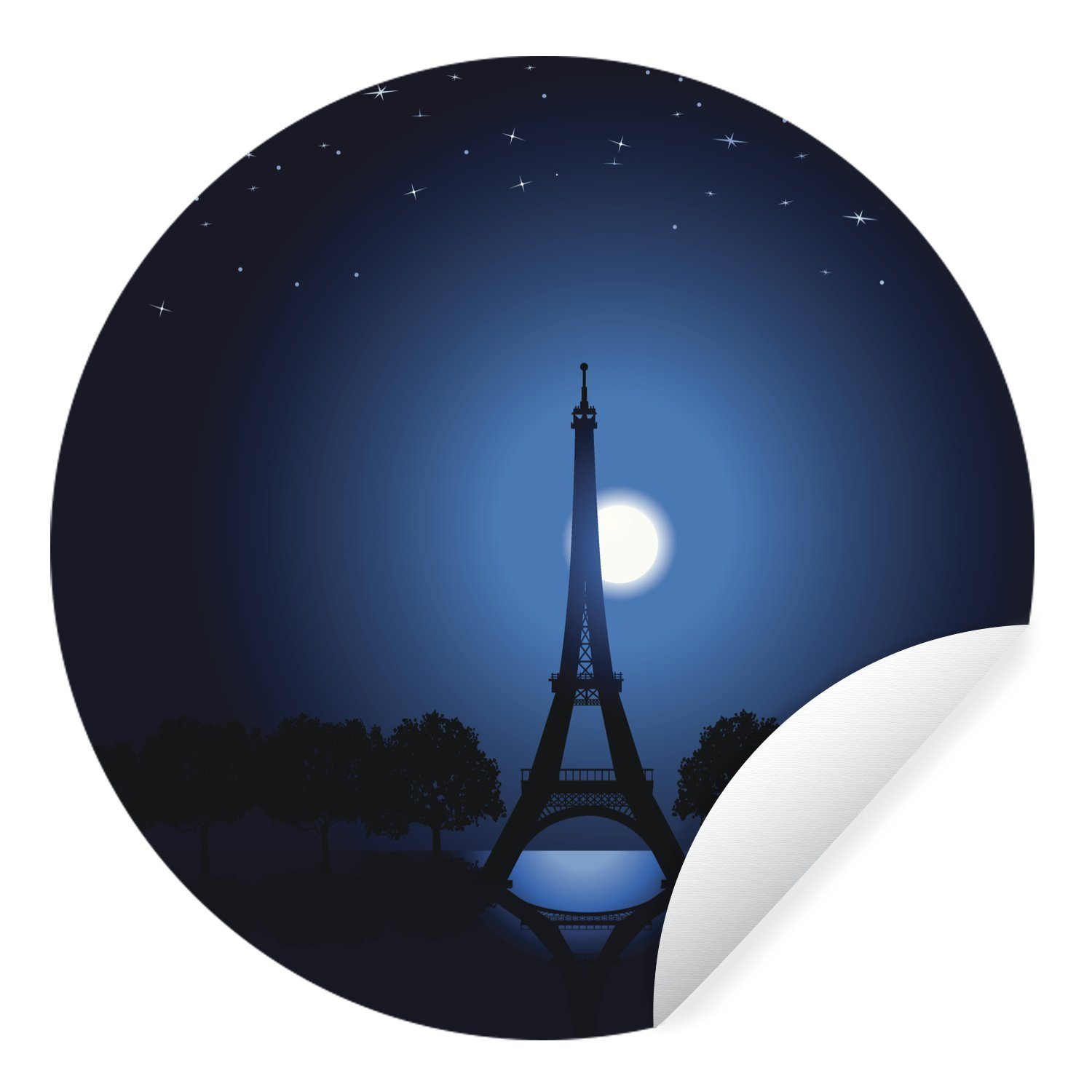 MuchoWow Wandsticker Eine Illustration des Eiffelturms bei Nacht (1 St), Tapetenkreis für Kinderzimmer, Tapetenaufkleber, Rund, Wohnzimmer
