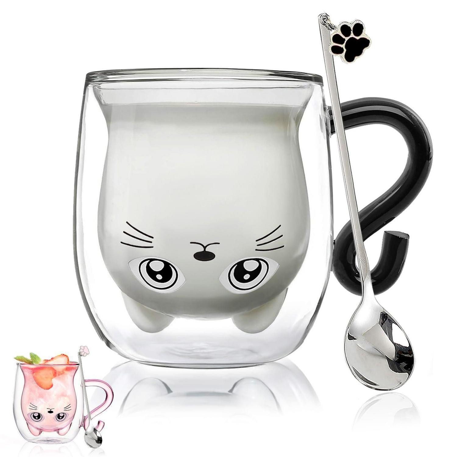 LuxusKollektion Thermotasse Doppelwandige Gläser Katze 230-280ml Borosilikatglas, Glas