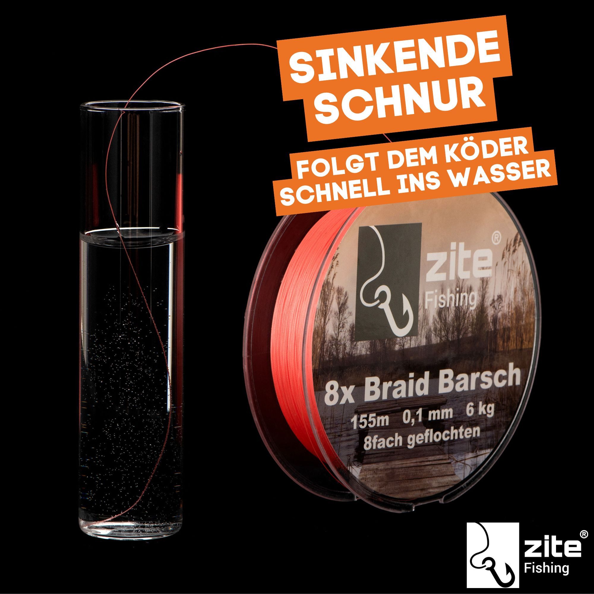 Zite Angelschnur 155m Geflochtene 8-Braid Angelschnur Orange - Barsch, Hecht & Zander – Bild 4 von 5
