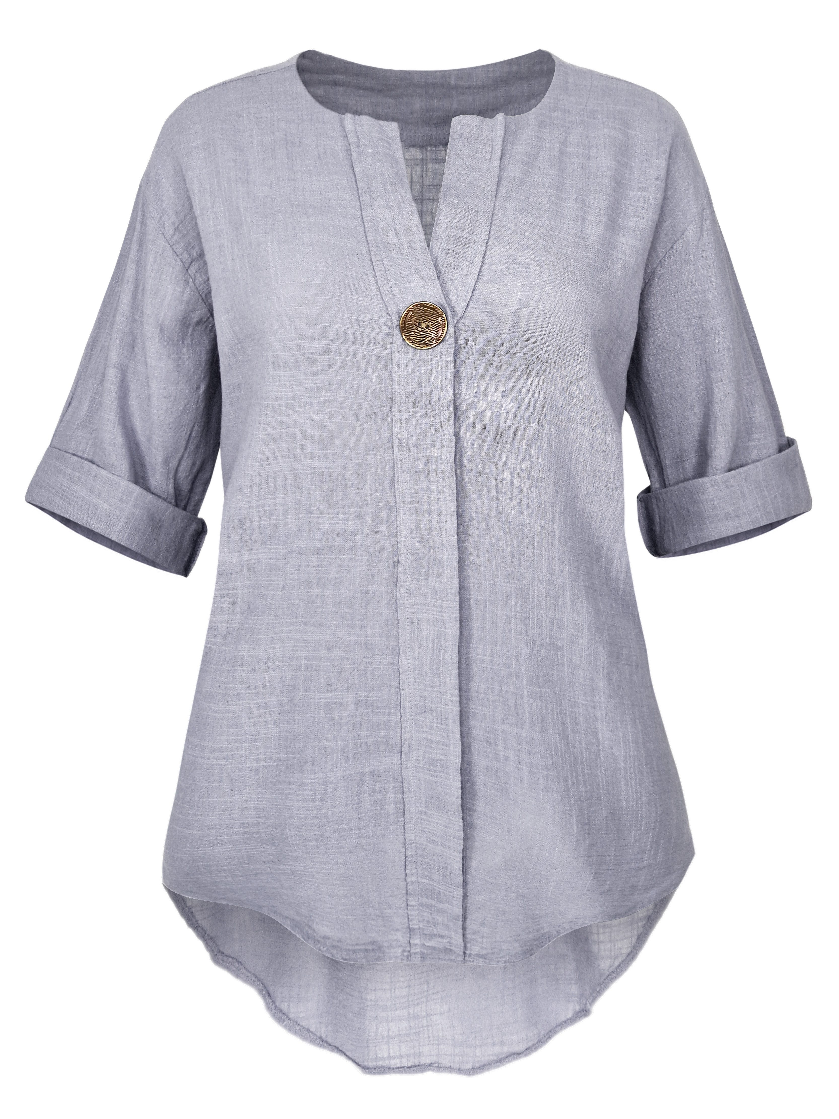 dy_mode Longbluse Damen Baumwollbluse Leichte Blusentunika Longbluse Tunika Schlupfbluse in Unifarbe,V okuhila-Schnitt, V-Ausschnitt