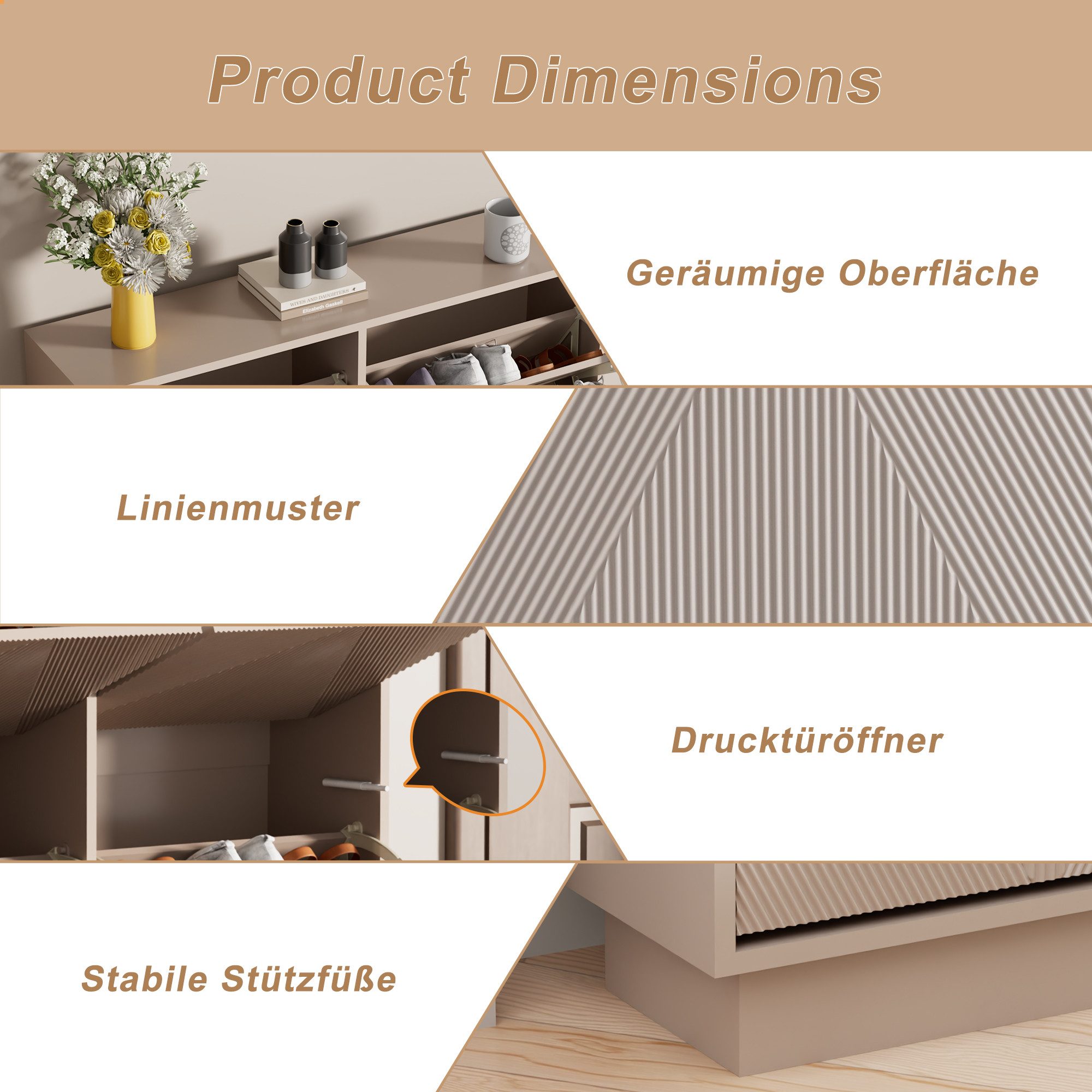 UEV Schuhschrank schmaler Schuhschrank mit 4 Klappen, Schukipper Schuhregal 100x24x91cm Schuhkommode mit Kippschutz & Drucktür & Verstellbarer Trennwände – Bild 5 von 5