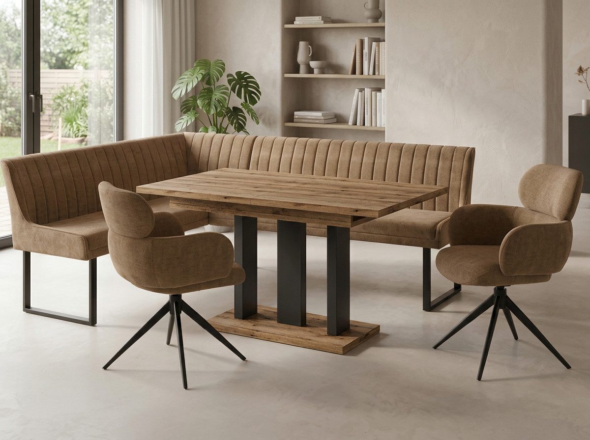 Endo-Moebel Eckbankgruppe Eckbankgruppe Esstisch ausziehbar 2 Stühle Eckbank Farbauswahl Set