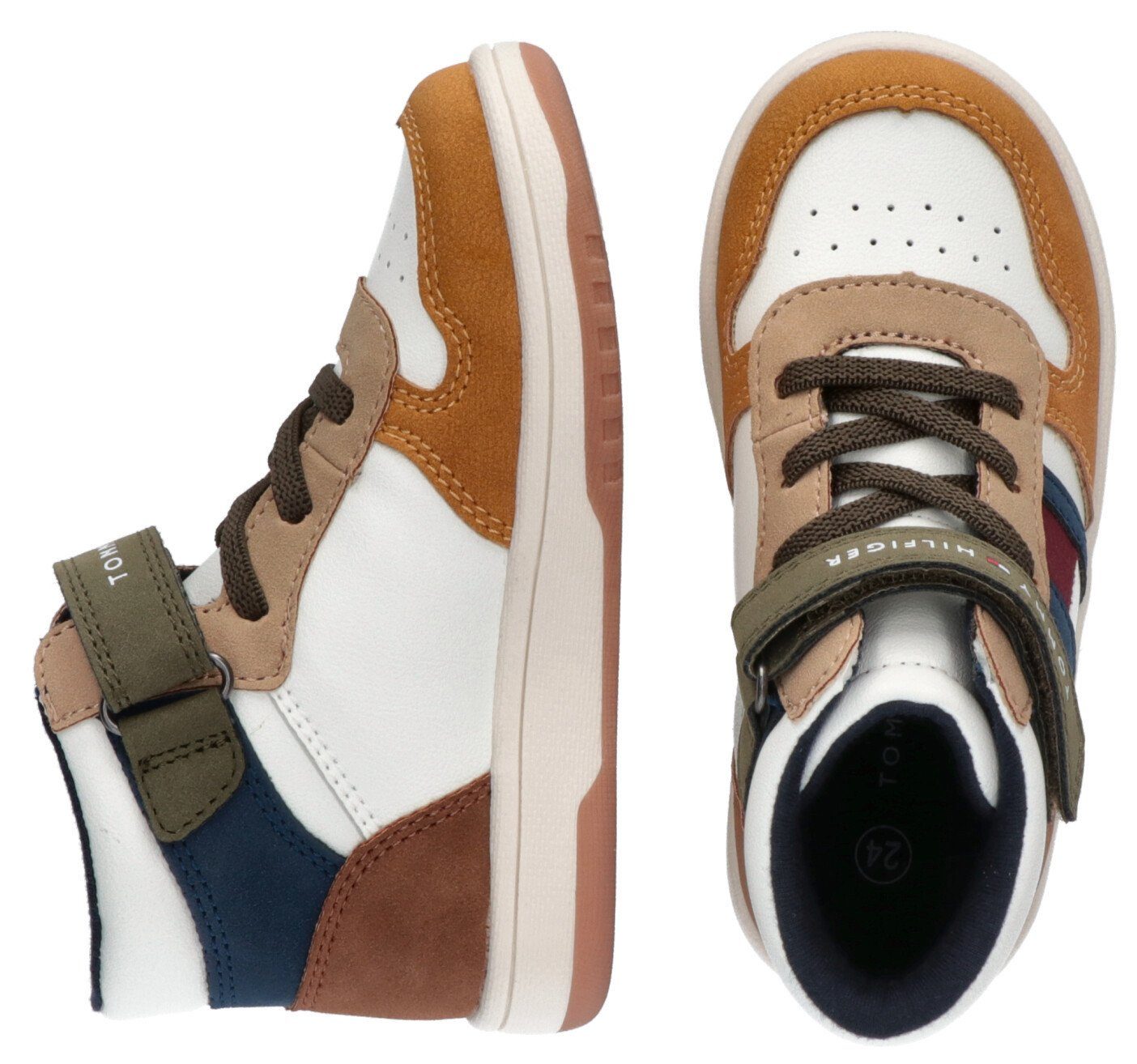 Tommy colorblocking Look FLAG im Sneaker TOP Hilfiger HIGH LACE-UP/VELCRO modischen SNEAKER