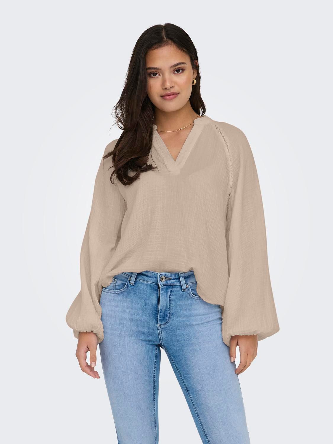Blusenshirt Legere mit Ballonärmeln V-Neck ONLTHYRA