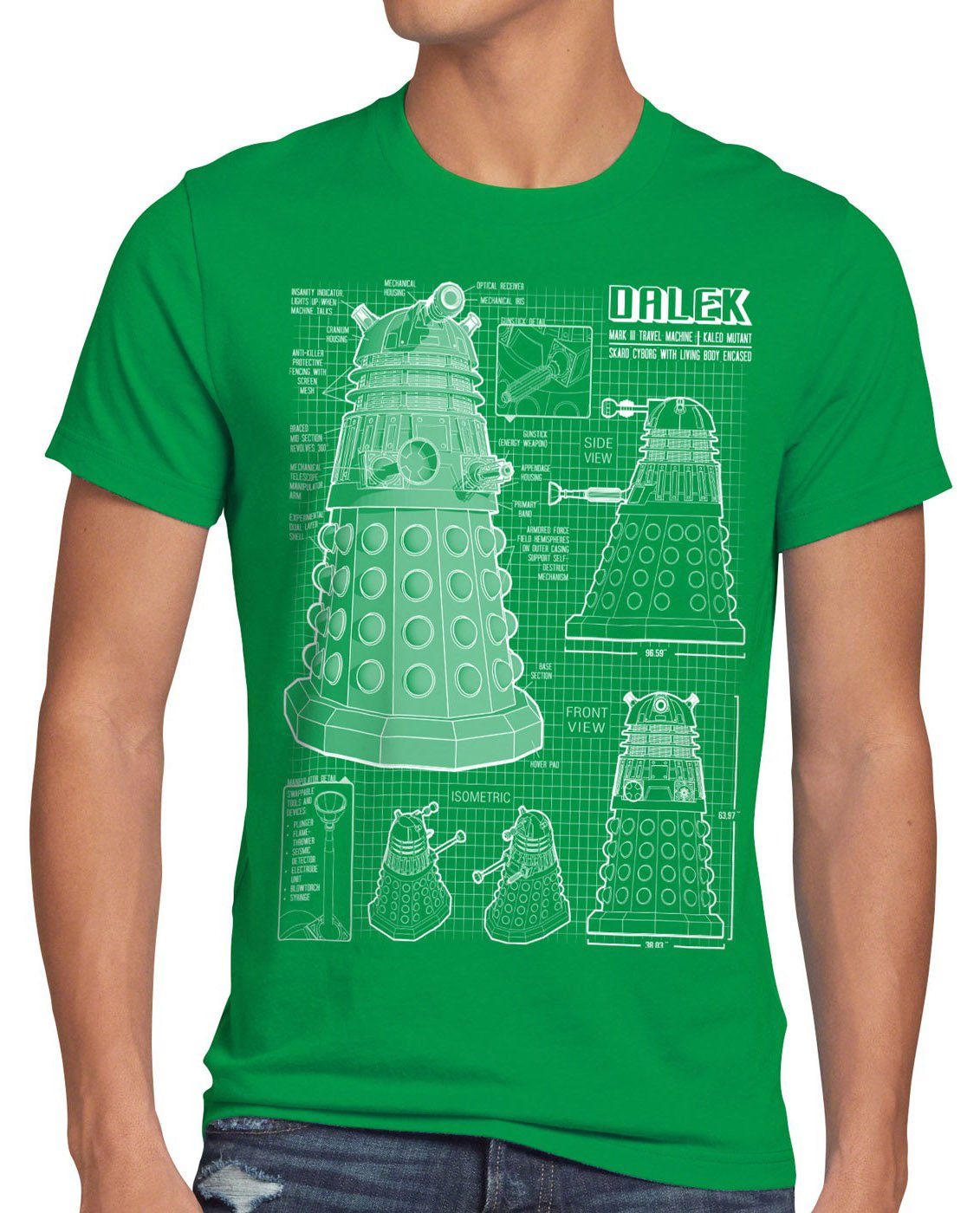 style3 Print-Shirt Herren T-Shirt Dalek who time police doctor box space dr tv zeitreise doktor amy grün
