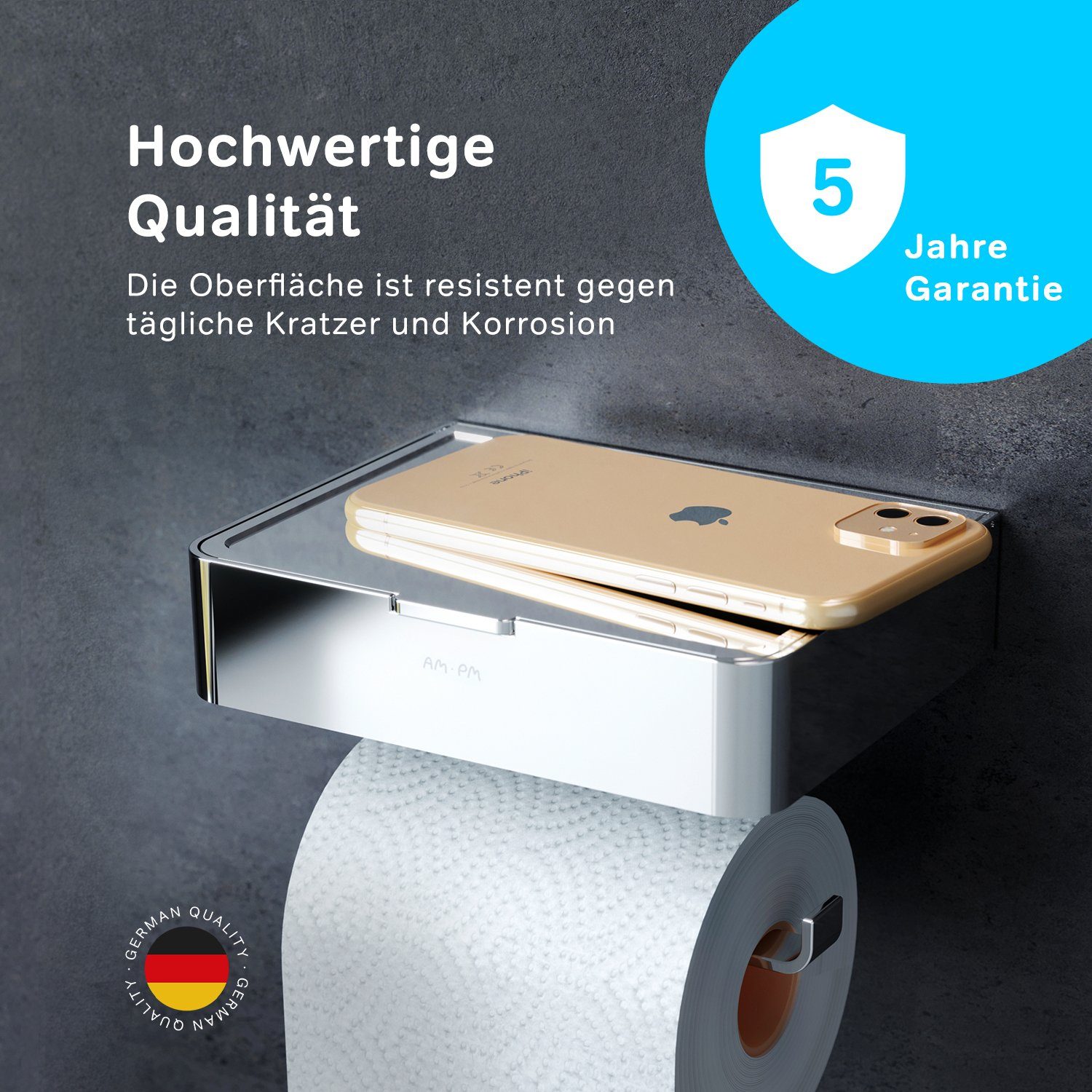AM.PM Toilettenpapierhalter Inspire langlebige Chrom mit Ablagefach,rost und für 2.0, Haltbarkeit korrosionsbeständig
