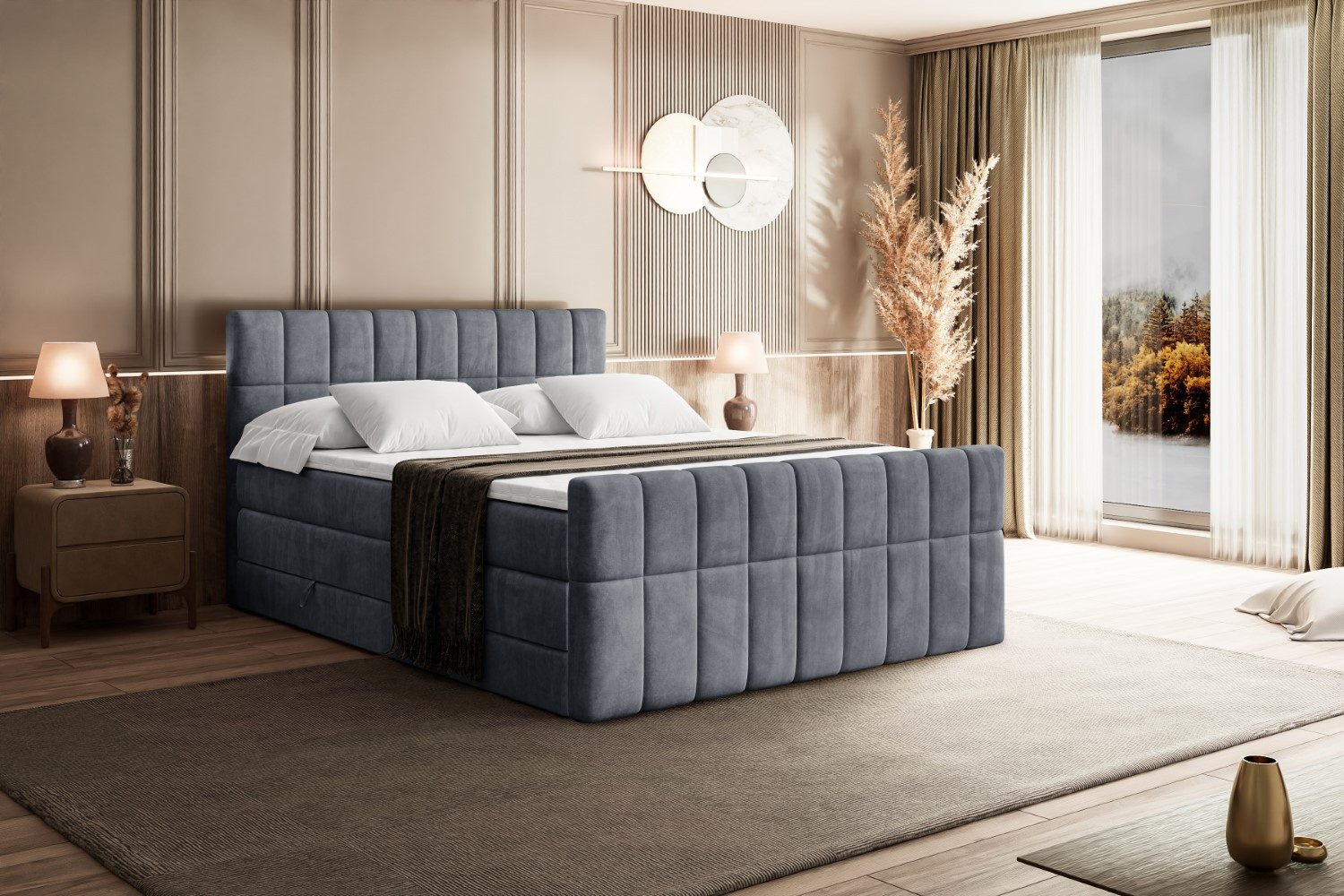 ALTDECOR Boxspringbett MIAMI-Z KING (Multipocket-Matratze H4, H3 Matratze Bonellfederung, Topper, Kopfteil), Doppelbett mit Fußteil