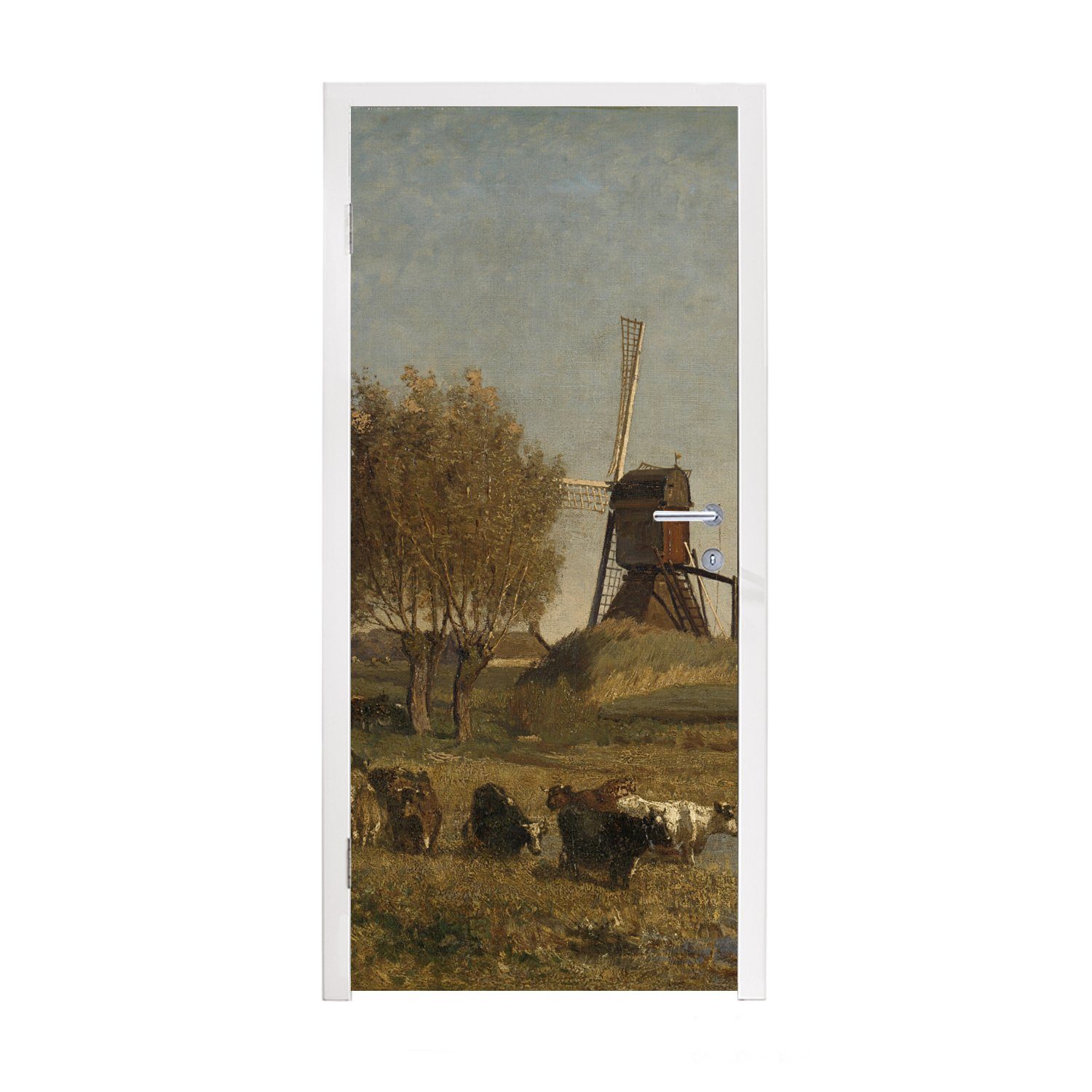 MuchoWow Türtapete Der Laden von Abcoude - Gemälde von Paul Joseph Constantin Gabriel, Matt, bedruckt, (1 St), Selbstklebende Tapete, Folie für Möbel, 75x205 cm