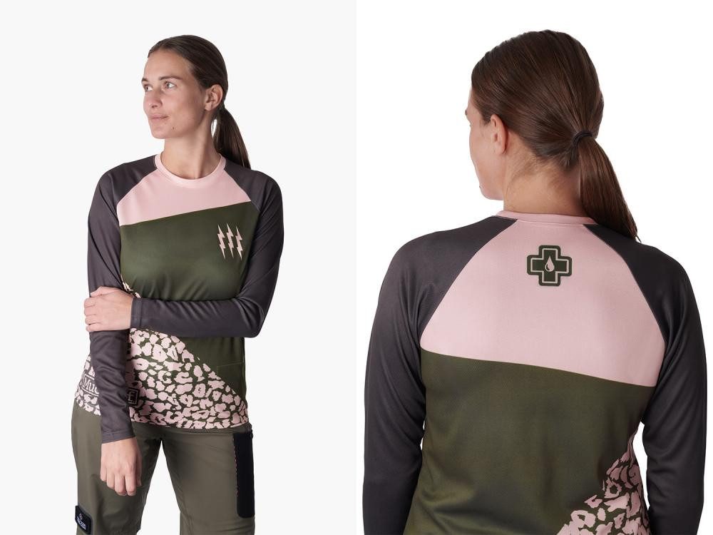 Funktionsshirt Muc Off Long Sleeve Womens Riders Jersey Green Pink Leopard S
