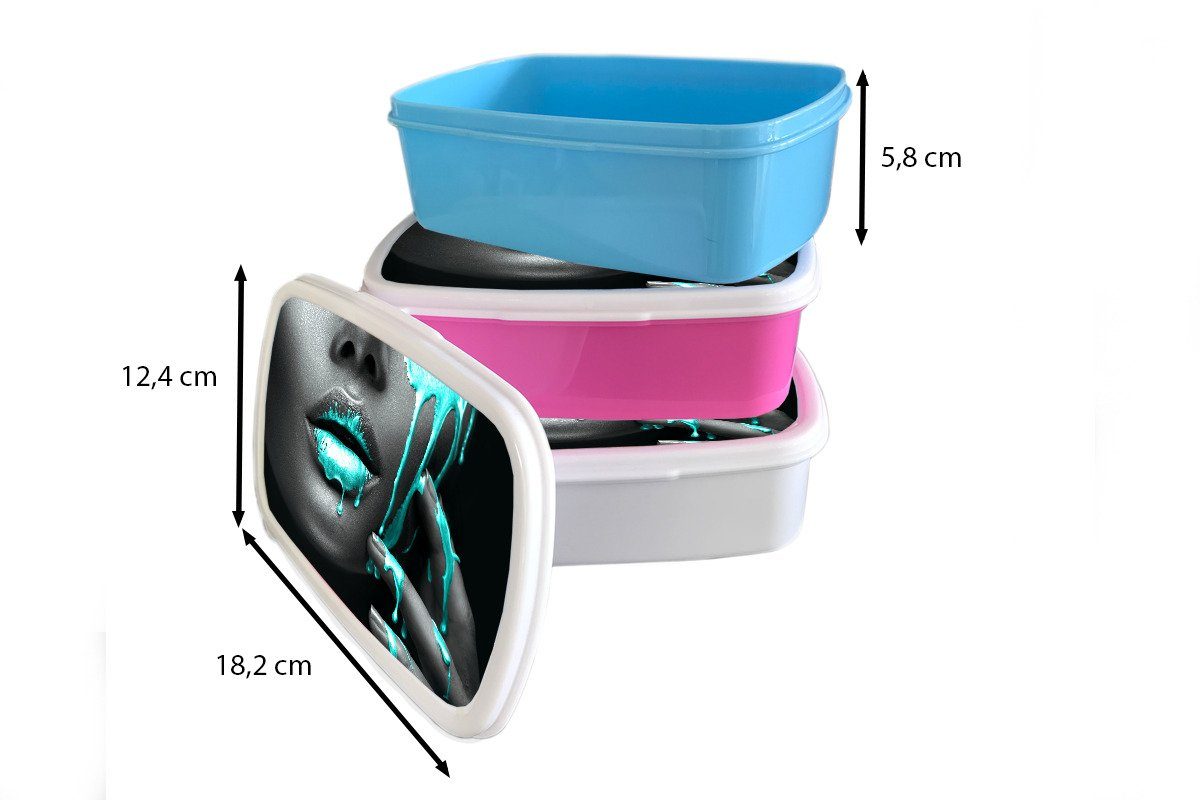 MuchoWow Schwarz, und - Brotdose, Jungs Lunchbox Brotbox und Kunststoff, (2-tlg), für weiß - Lippen Blau Mädchen Erwachsene, für Kinder