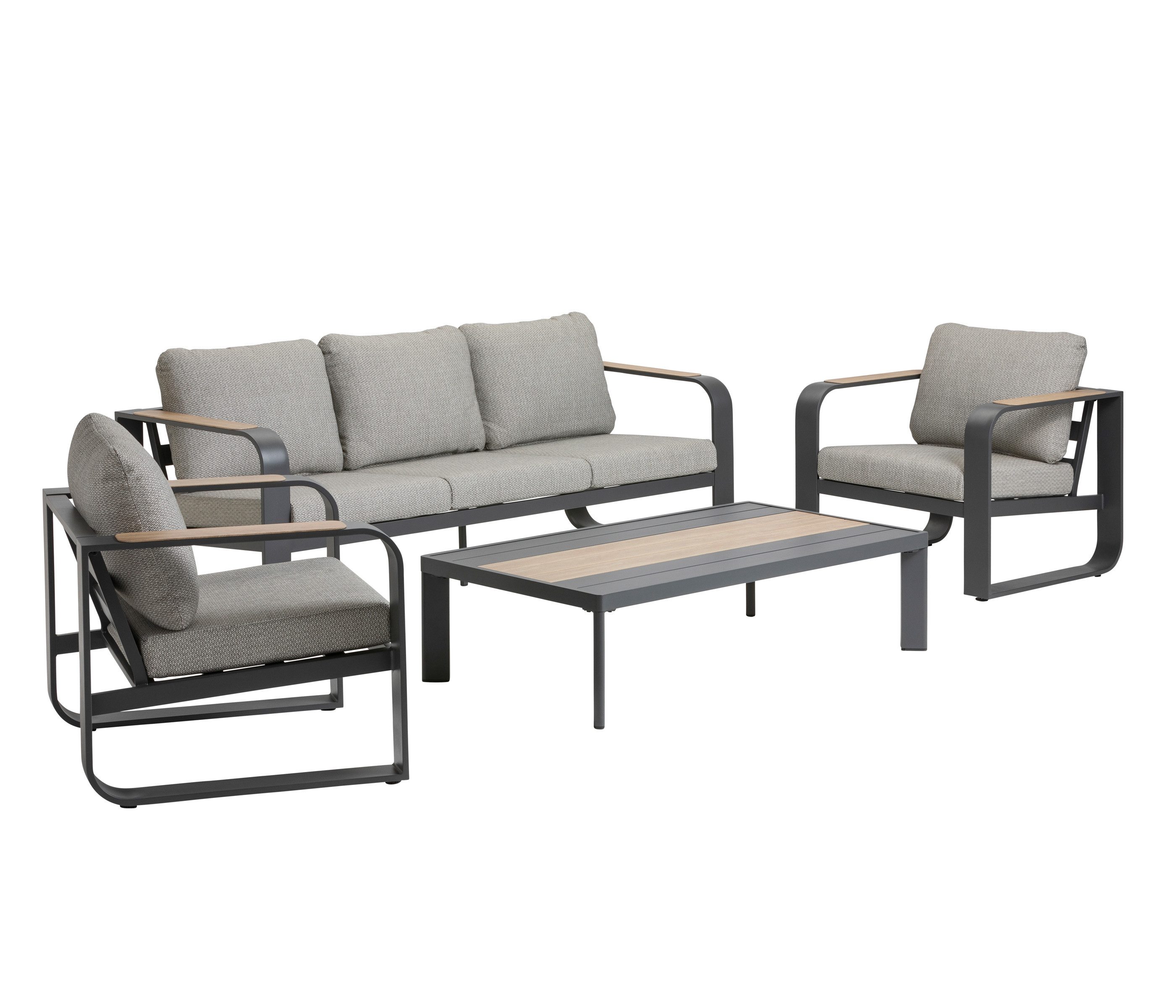 Dehner Gartenlounge-Set Salo aus Aluminium, 4teilige Sitzgruppe, 5 Sitzplätze, moderne Lounge, inkl. wasserabweisender Polster und Tisch