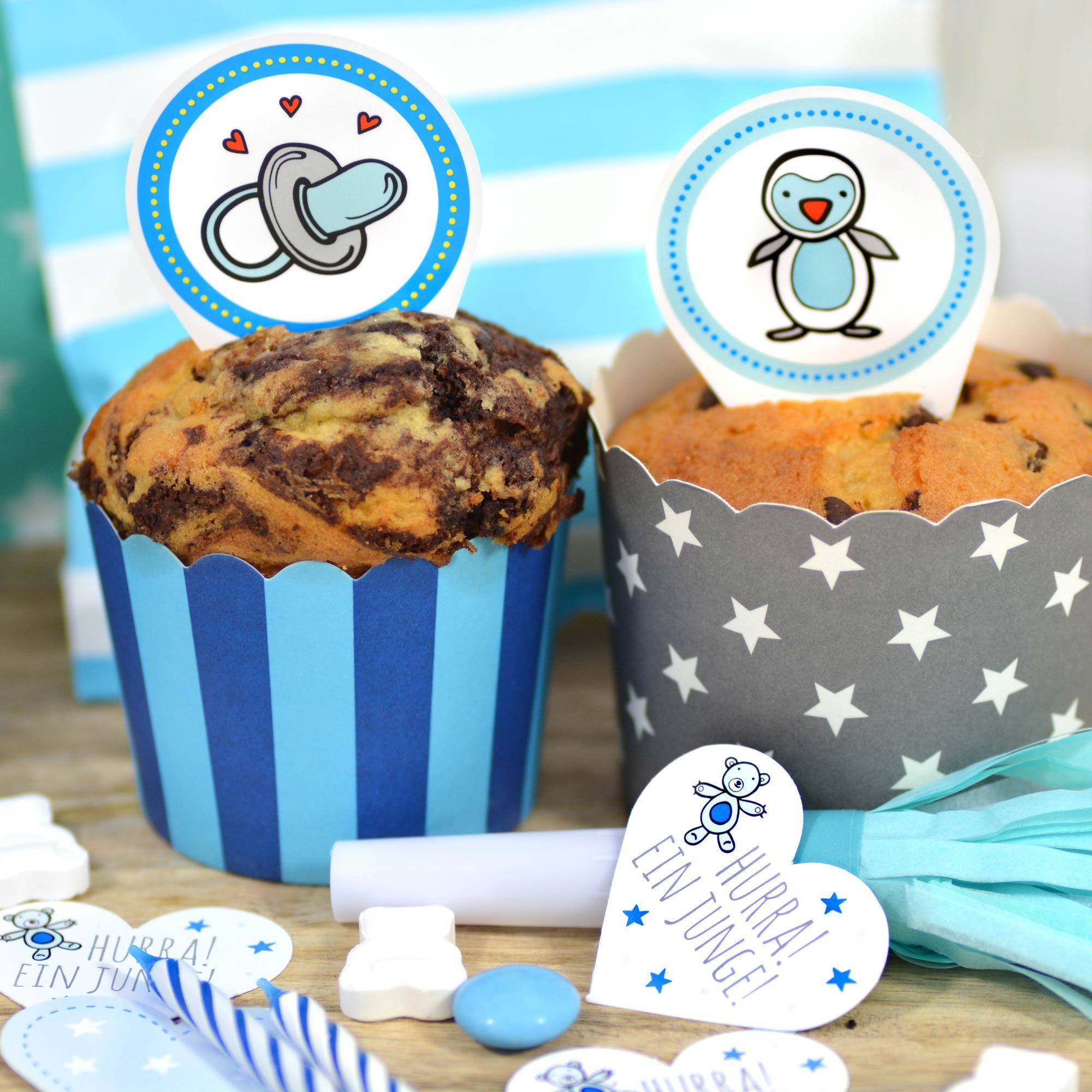 Frau WUNDERVoll Muffinform Muffin Backformen, klein Durchmesser 5 cm, blau mit hellblauen Streife, (50-tlg)