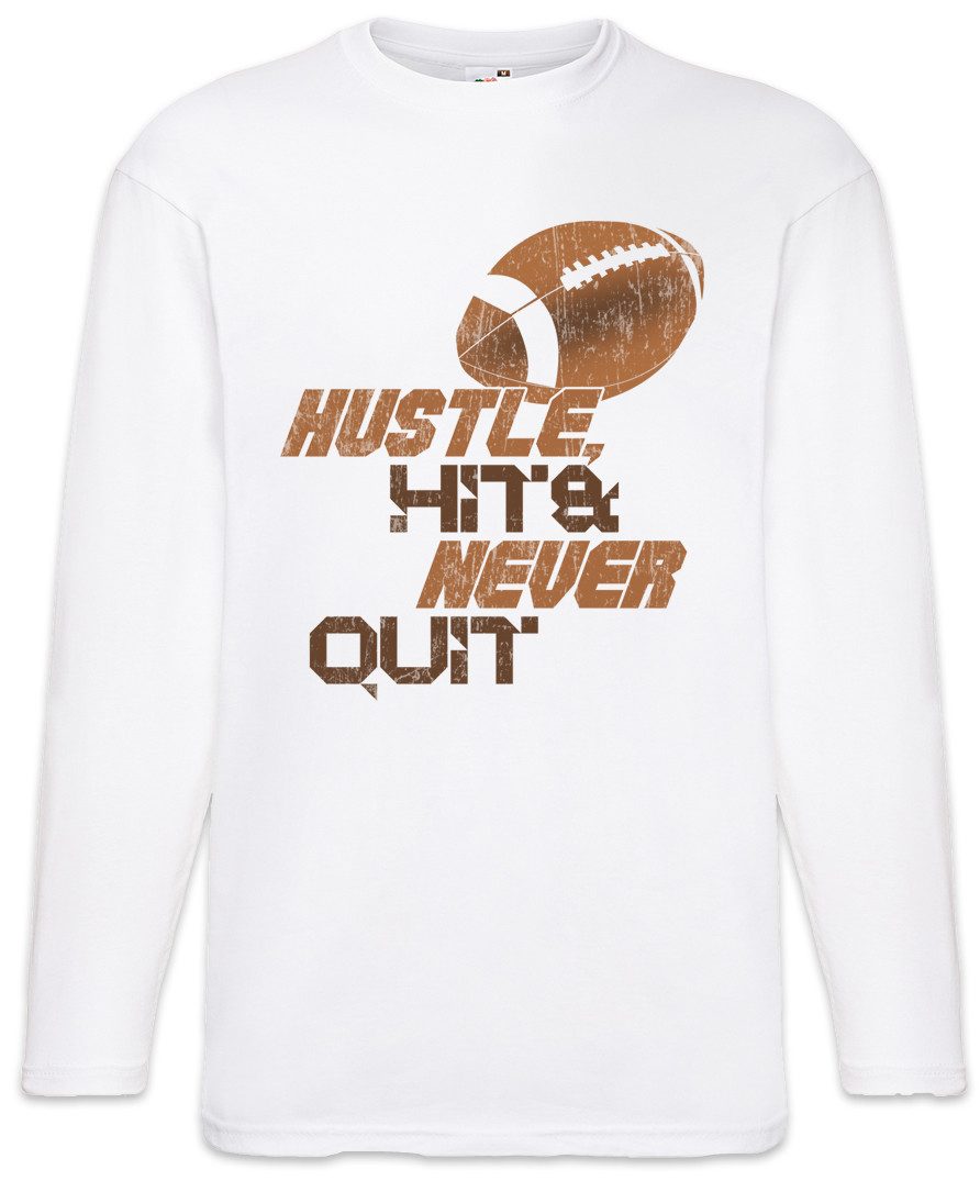 Langarmshirt Hustle Hit Never Quit Langarm T-Shirt American Football Player Ball