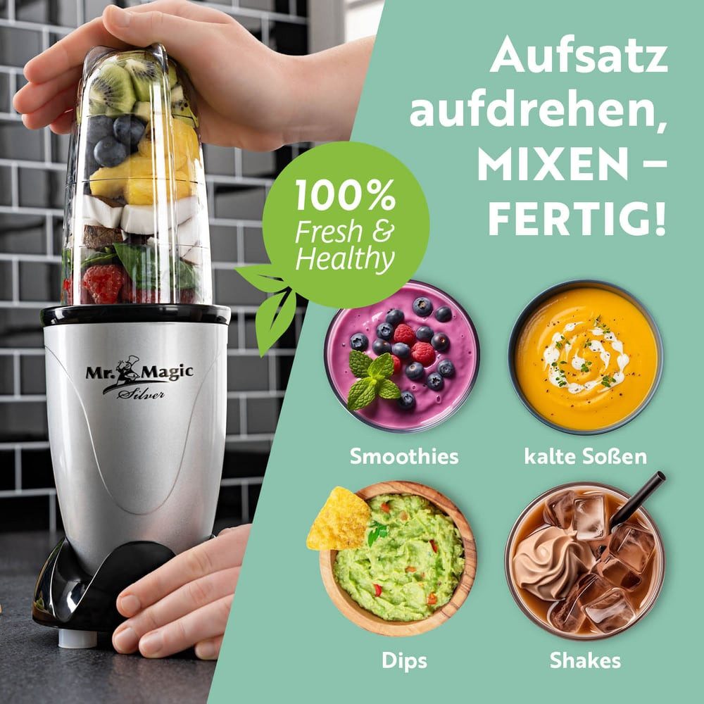 GOURMETmaxx Standmixer Smoothie Maker & Standmixer 4tlg. Set - 400W, Elektrischer Mini-Mixer 500ml mit 8 Funktionen – Bild 5 von 5