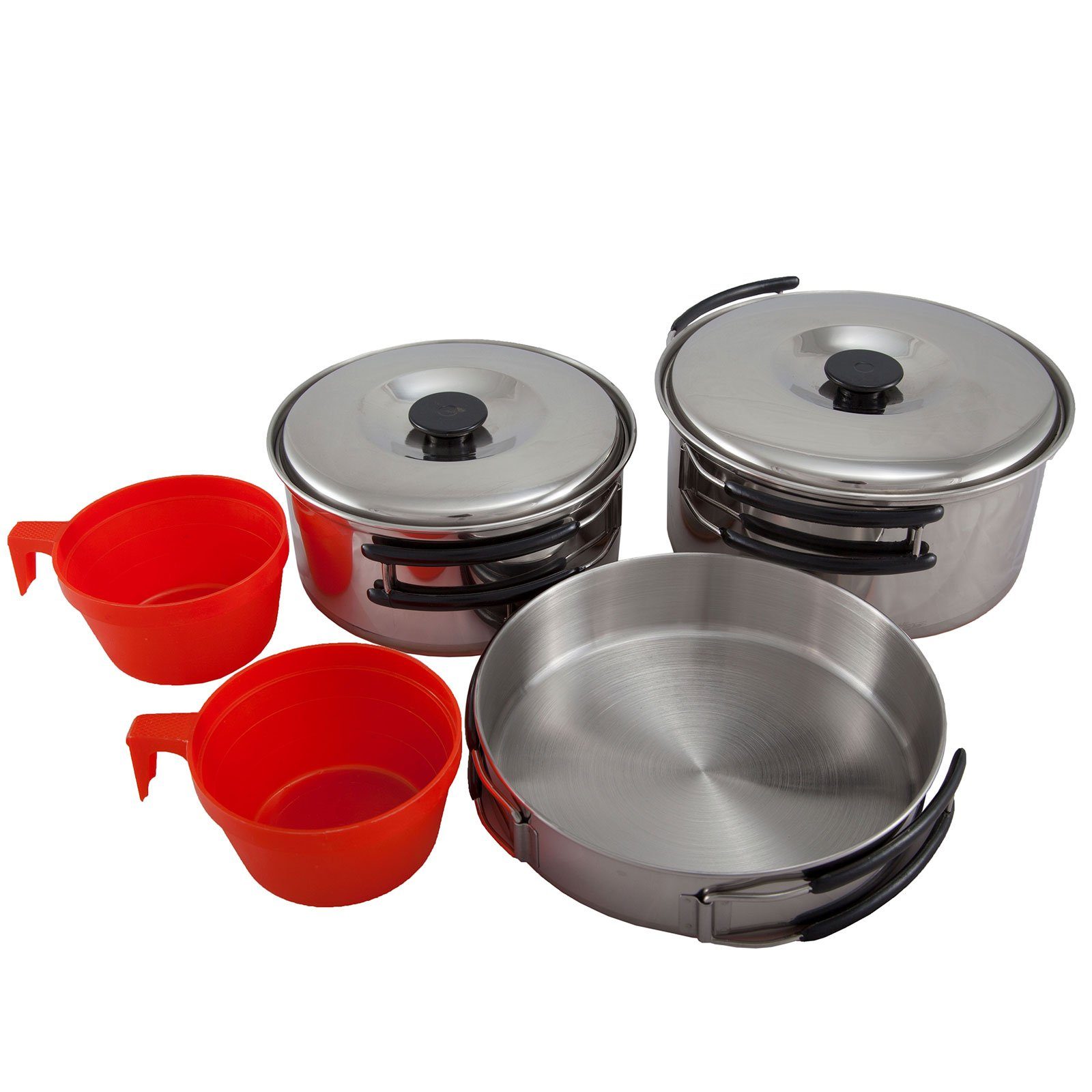 Outdoor International Topf-Set Camping Kochgeschirr Set 7tlg., Edelstahl Topf Pfanne Geschirr Stapelbar