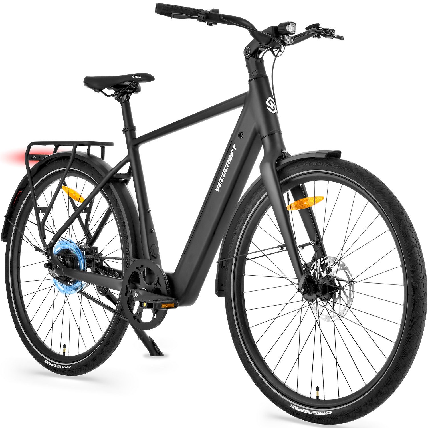 VECOCRAFT E-Bike Cityrad 28Zoll LUNA 1.0 Drehmomentsensor, 42 Nm,Gates Riemenantrieb, 1 Gang, Heckmotor, 360 Wh, (leichte 23kg, bis zu 100KM), Pedelec, EN50604 zertifiziert für Damen & Herren,Samsung Akku