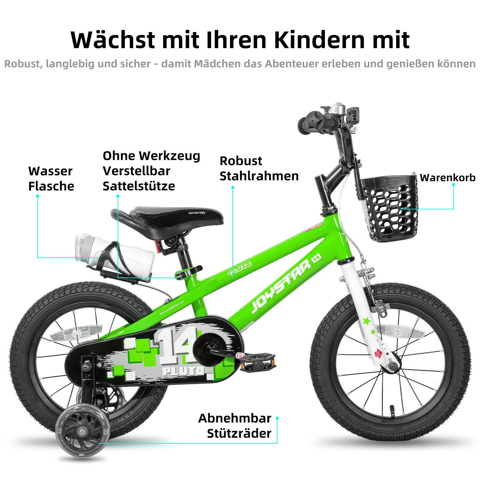 JOYSTAR Kinderfahrrad 12/14 /16/18/20 Zoll fahrrad für Jungen und Mädchen 3-12 Jahre, Mit Korb, Stützrädern, Fahrradklingel, Flaschenhalter, Kettenabdeckung