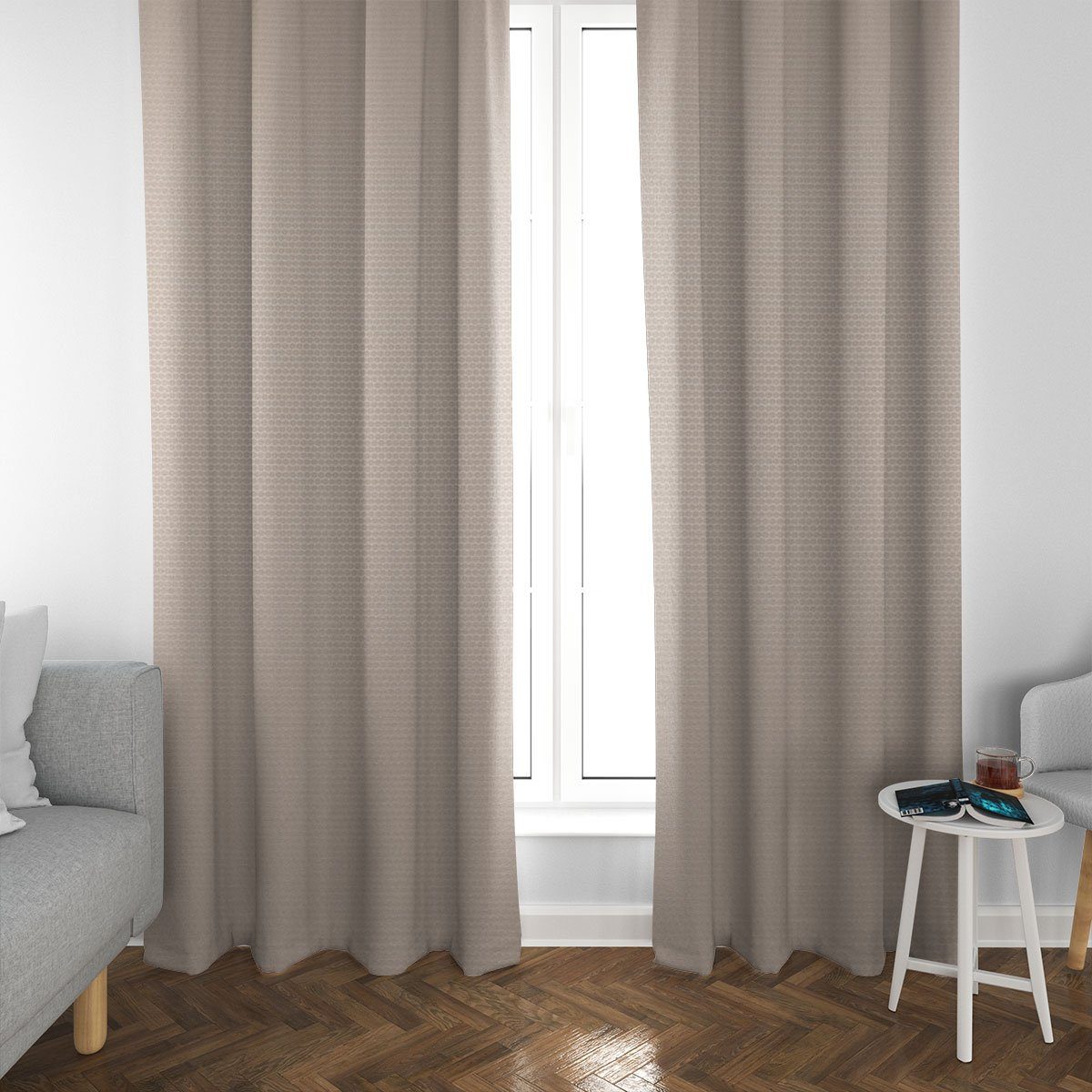 SCHÖNER LEBEN. Vorhang Gardine Jacquard Punkte beige dunkelbeige 245cm, Smokband, blickdicht, Jacquard, made in Germany,handmade,doubleface