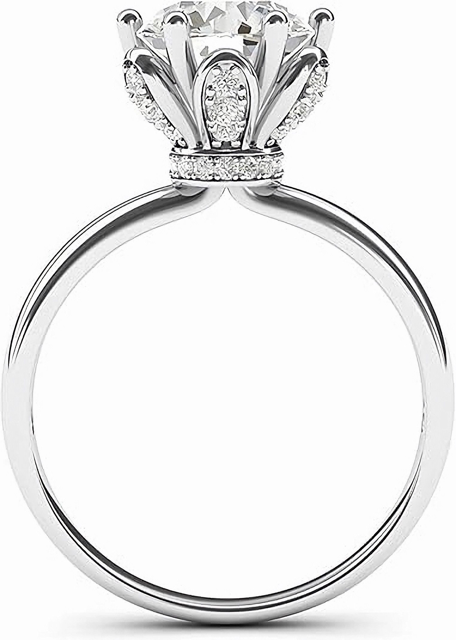 Jumpeak Verlobungsring Romantischer Bouquet-Ring mit 2ct-Diamant in Rundform Brillantschliff, Im Labor gezüchteter Diamant, Farbe E,VVS2, mit IGI-Zertifikat