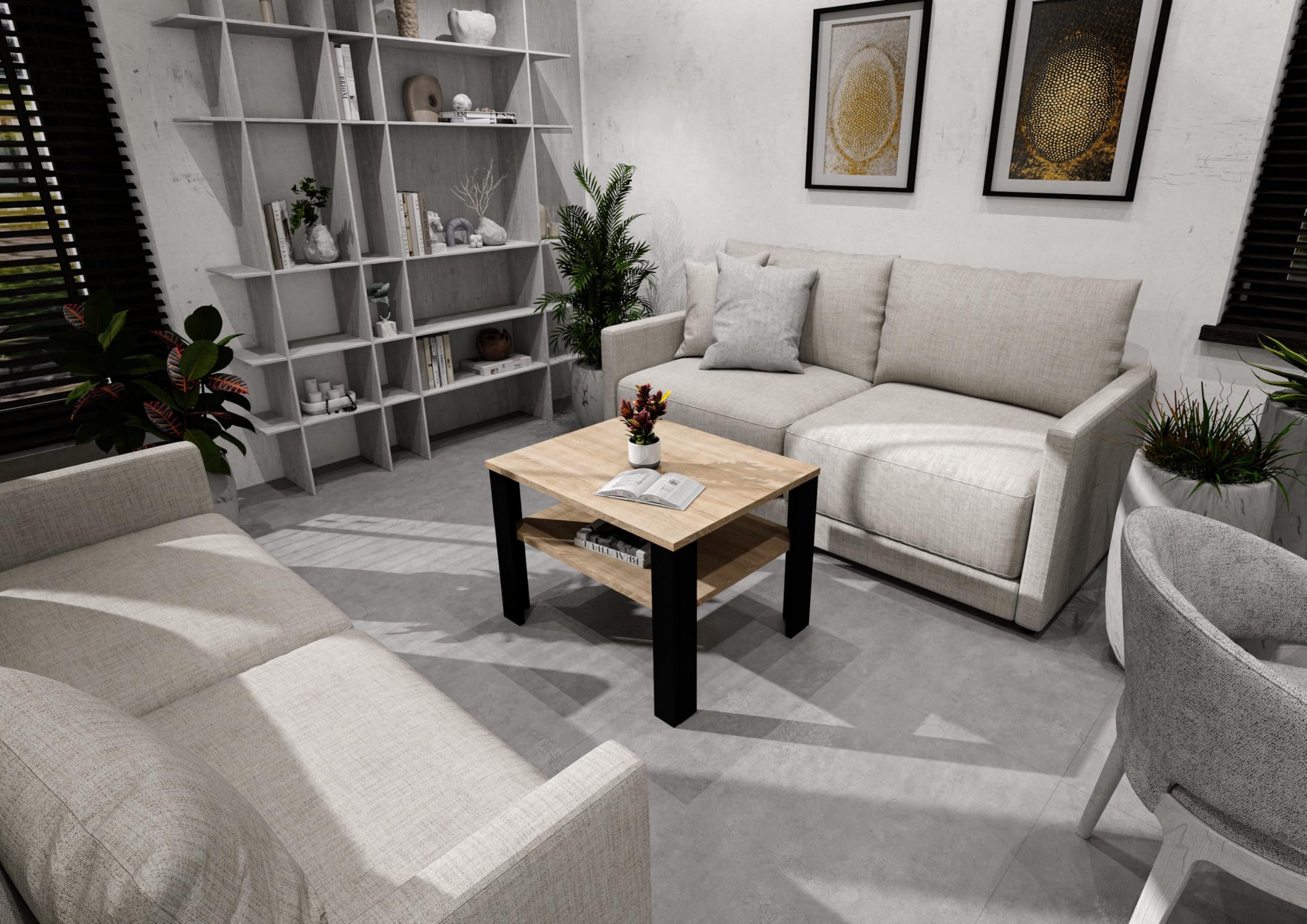 TREND WERK Couchtisch mit zusätzlicher Ablagefläche in 53×53×47 cm und 92×50×45 cm (Moderner Wohnzimmertisch im Retro Loft Design), Stabiler Beistelltisch für W – Bild 3 von 5