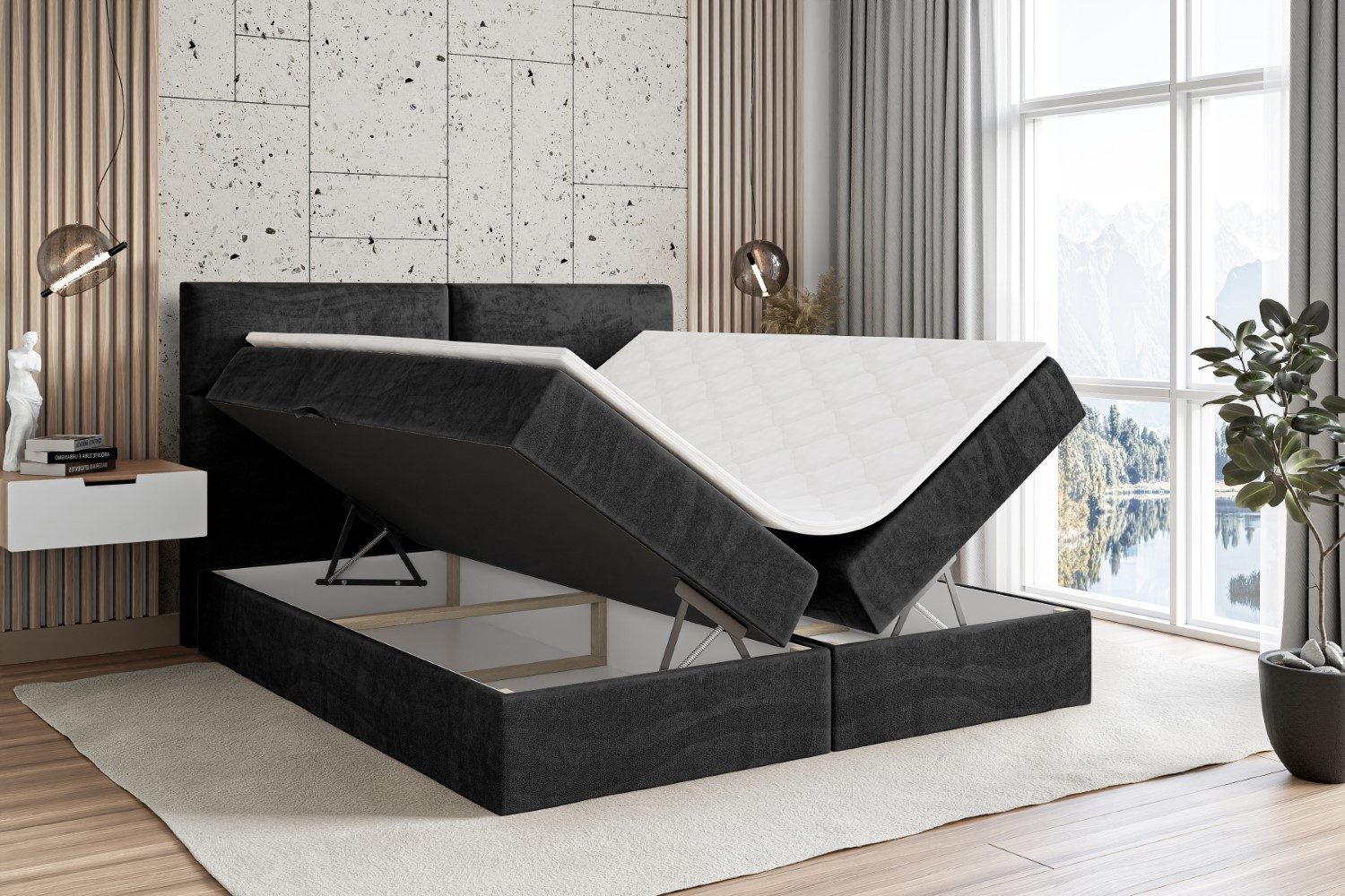 ALTDECOR Boxbett BOXI3 (Multipocket-Matratze H4, H3 Matratze Bonellfederung, Topper, Kopfteil)