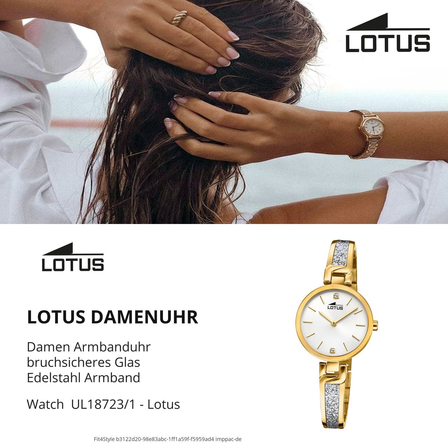 Damen Uhren Lotus Quarzuhr D2UL18723/1 Lotus Edelstahl Damen Uhr 18723/1, Damenuhr mit Edelstahlarmband, rundes Gehäuse, klein (