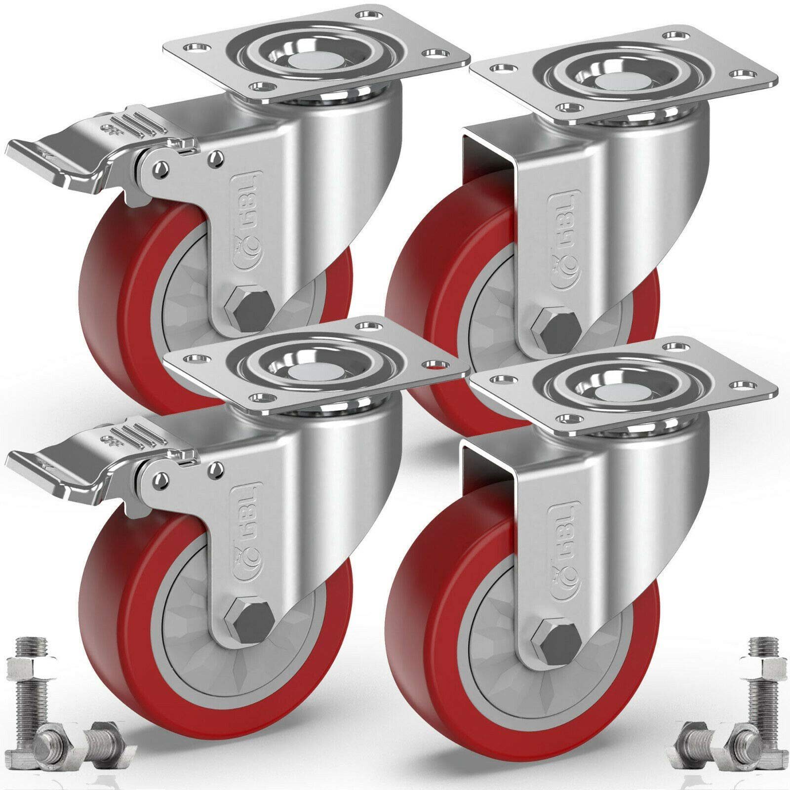 GBL Caster Wheels Möbelrolle 100mm Möbelrollen mit 600KG Tragkraft - Set aus 4 Lenkrollen, Möbelrollen 100mm 600KG 4 Lenkrollen