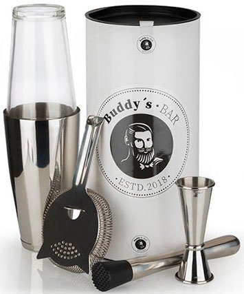 Buddy's Cocktail-Set Buddy´s Bar - Boston, (Set, 4-tlg), 1 Barmaß, 1 Barsieb, 1 Boston Shaker, 1 Stößel