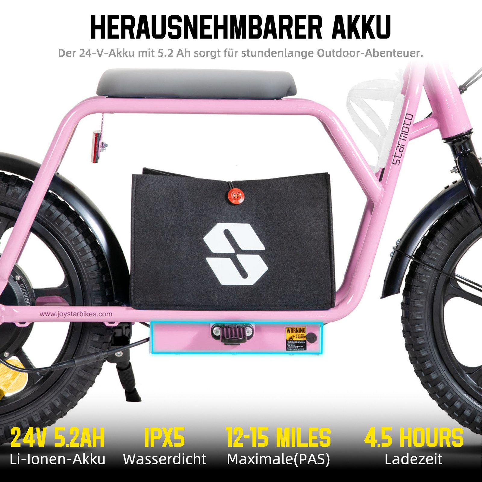 HILAND E-Bike Kinder-Elektromotorrad 16Zoll 250W E-Kinderroller 6–10Jahre 6 Farben