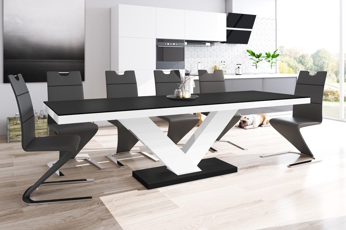 designimpex Esstisch Design Tisch HE-999 Schwarz / Weiß Hochglanz  ausziehbar 160 bis 256 cm