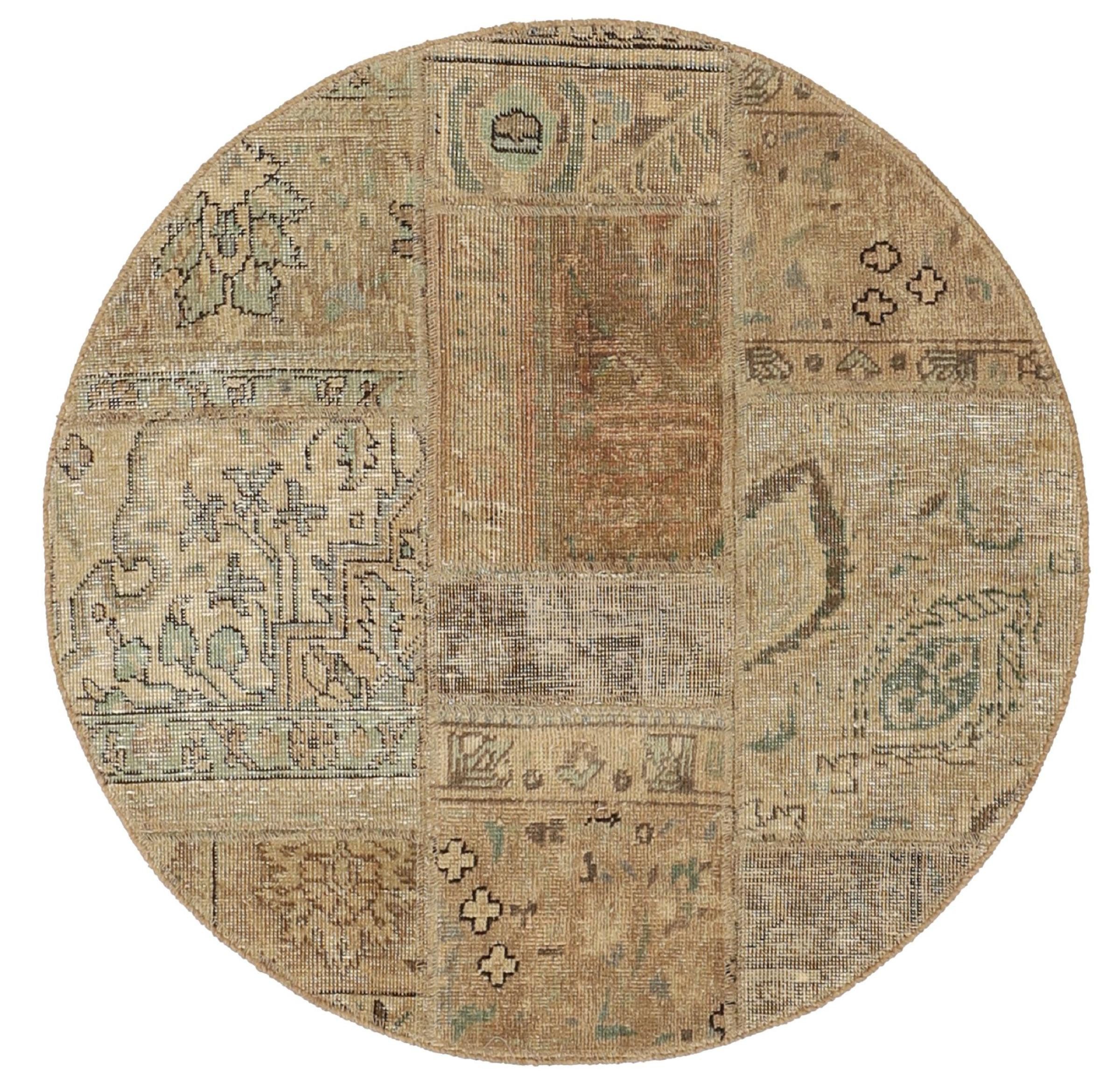 Nain Trading Orientteppich Patchwork 99x101 Handgeknüpfter Moderner Orientteppich, rund, Höhe: 8 mm