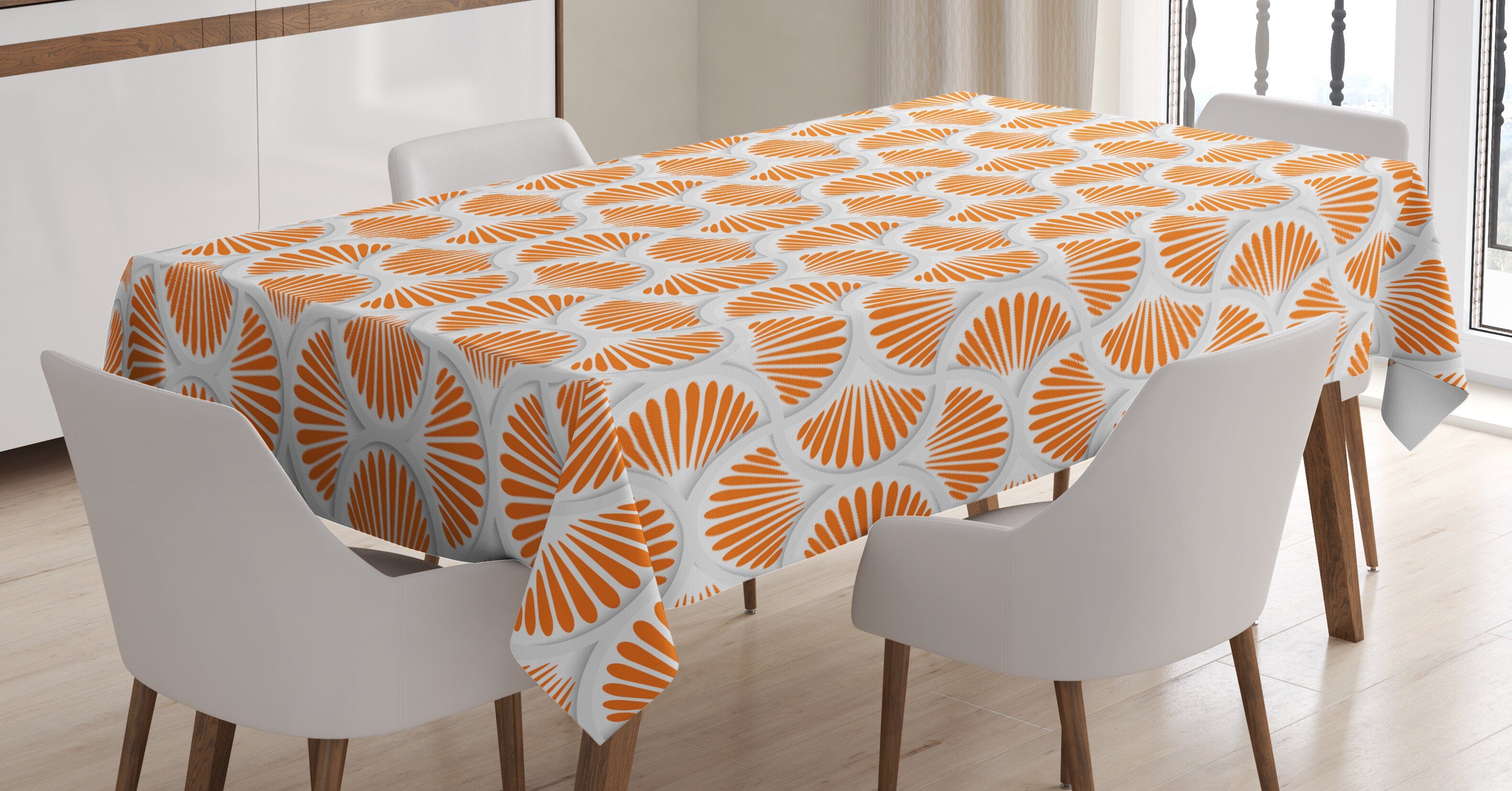 Abakuhaus Tischdecke Farbfest Waschbar Für den Außen Bereich geeignet Klare Farben, Orange und Weiß 3D Style Grid