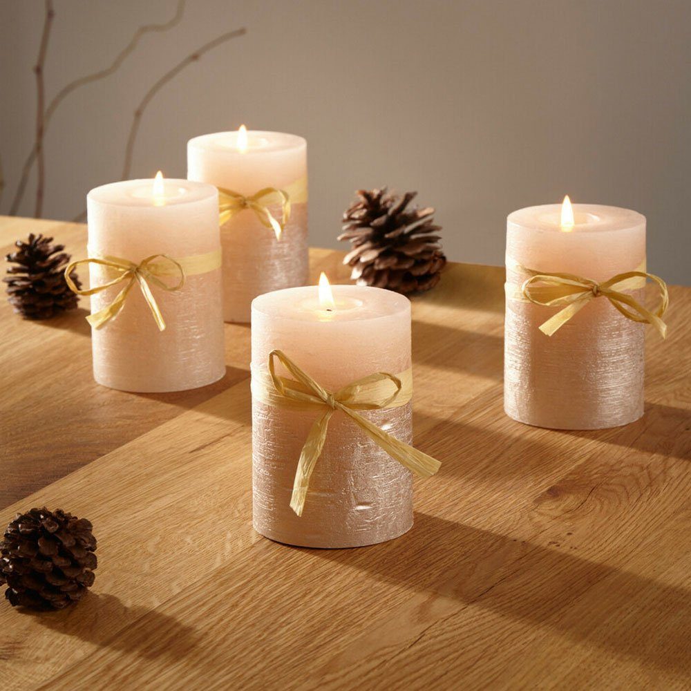 Home-trends24.de Adventskerze Kerze Adventskerze Kerzen Gold Creme Beige Wachs 4er Set (4-tlg)