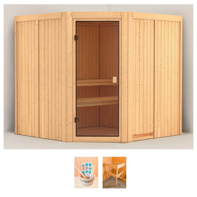 welltime Sauna »Kadira«, BxTxH 196 x 196 x 198 cm, 68 mm, (Set) ohne Ofen, mit 6 tlg. Zubehörset  - Onlineshop Otto