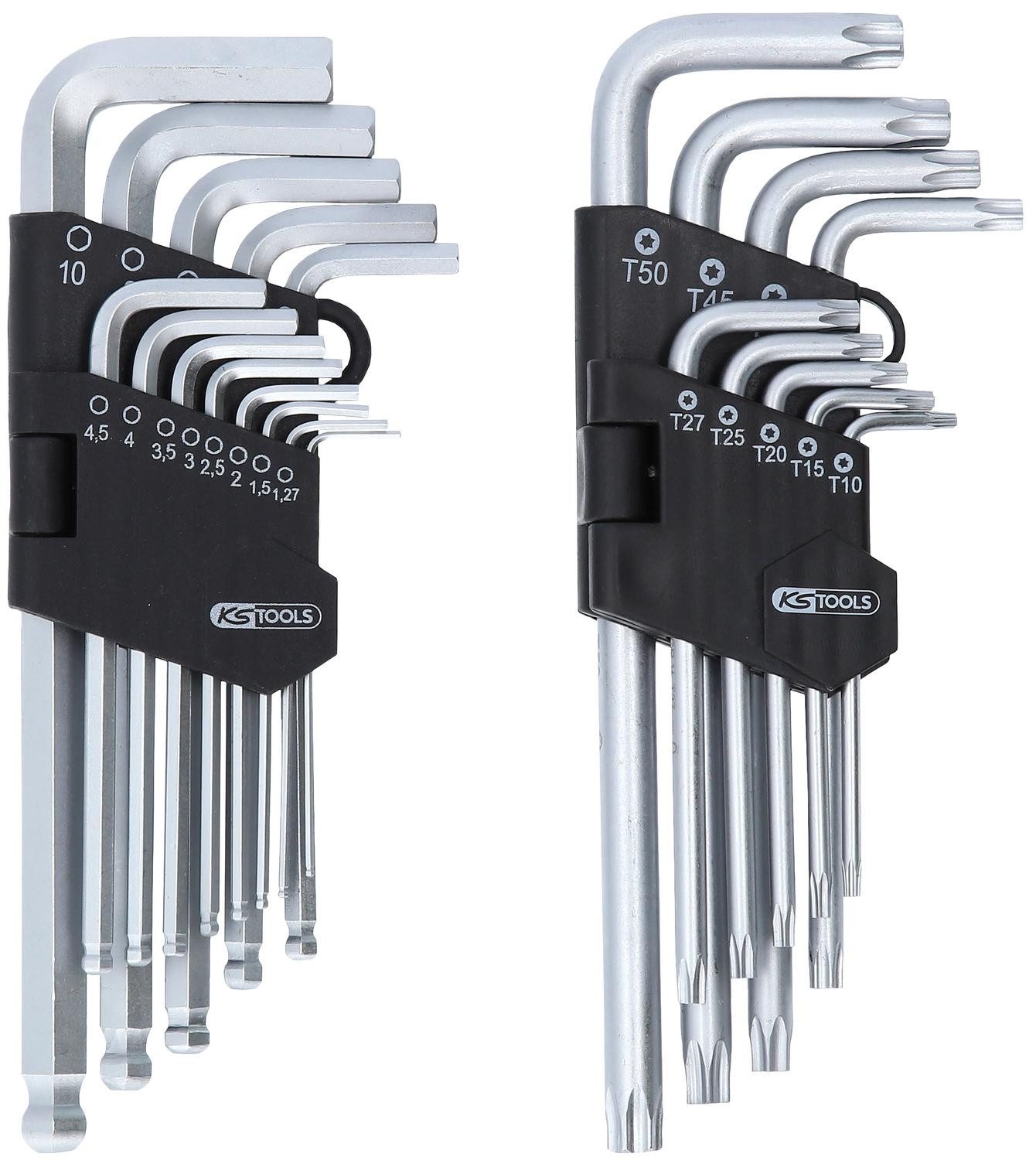 KS Tools Winkelschlüssel Winkelstiftschlüssel-Satz, Torx, Innensechskant, 22-tlg