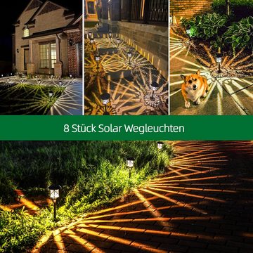 Elegear LED Solarleuchte 8 Stück Gartenleuchte für Garten/Gehweg, Gartenleuchtung mit Erdspieß, LED fest integriert, Warmweiß, 3200k, IP65