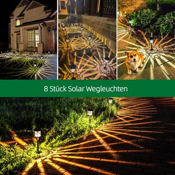 Elegear Gartenleuchte 8 Stück Solarleuchte für Garten/Gehweg, Gartenleuchtung mit Erdspieß, LED fest integriert, Warmweiß, 3200k, IP65