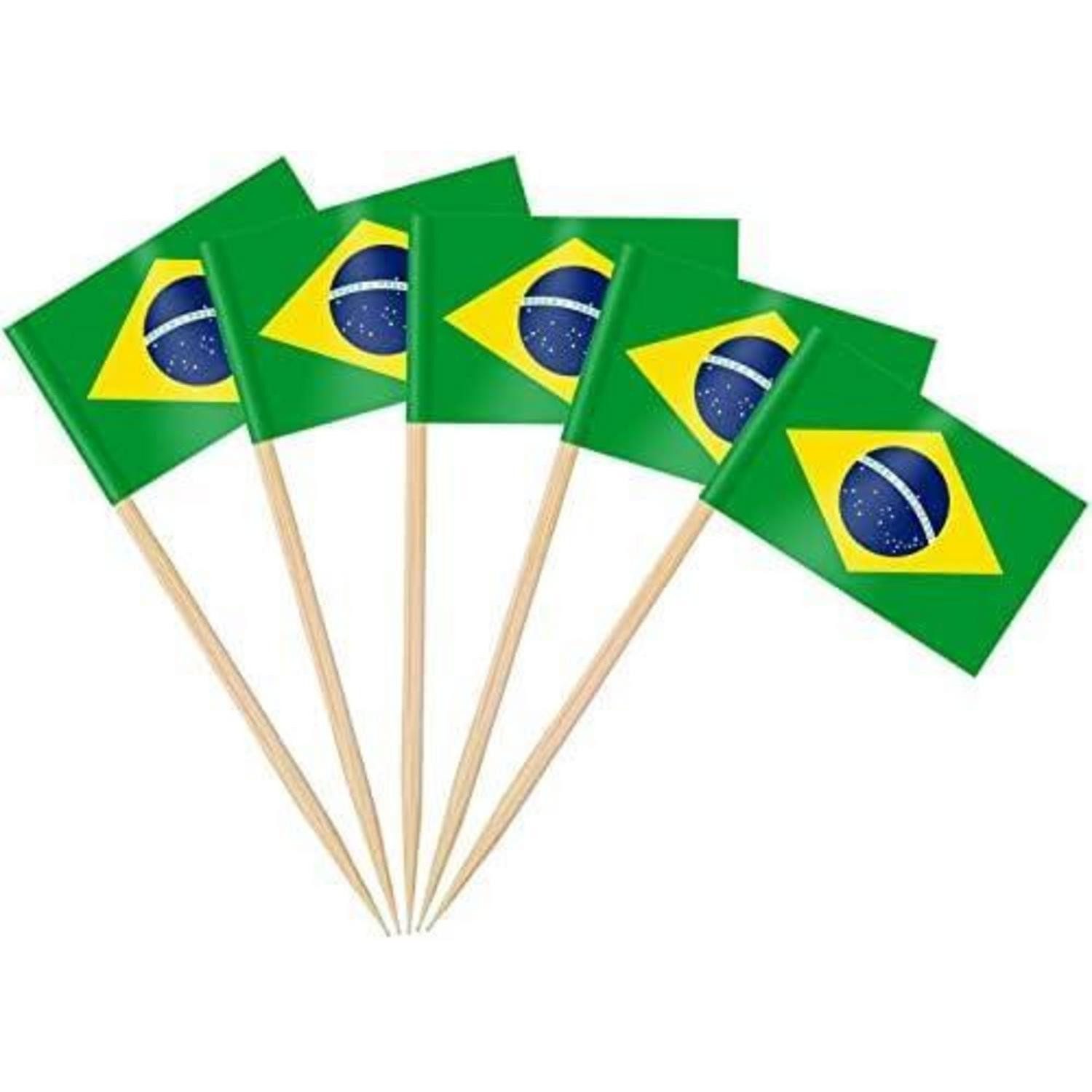 LuxusKollektion Partyspieße Zahnstocher Flaggen Brasilien Brasilien Zahnstocher Flagge 100 Stück