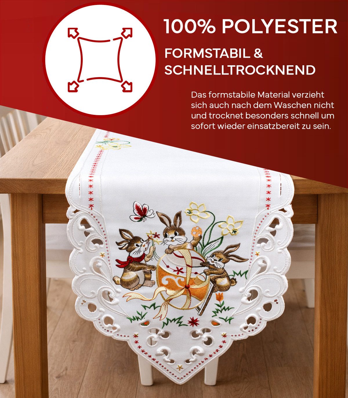 texpot Tischdecke Tischläufer Stickerei Hasenkinder Osterhasen Ostern (1-tlg)